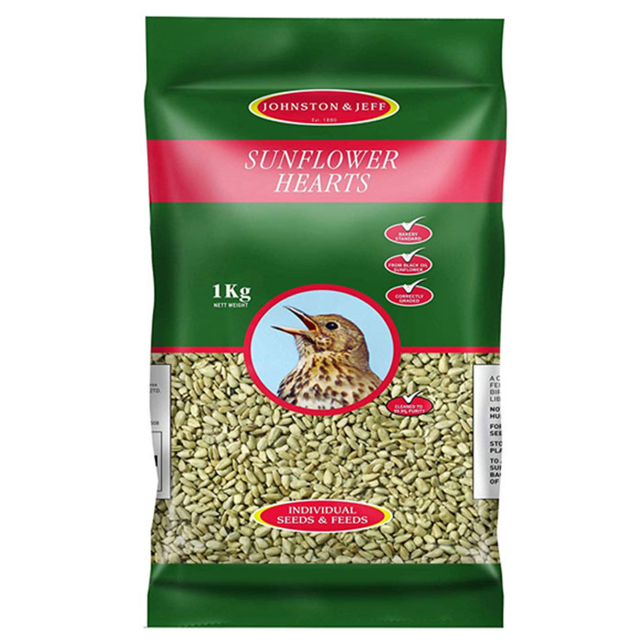 Johnston & Jeff Sunflower Hearts 1kg Bird Food