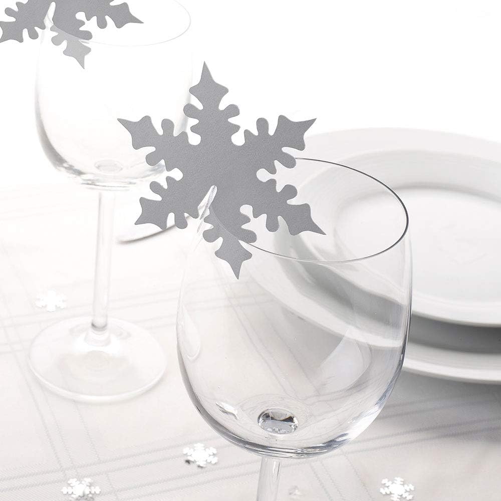 Silver Snowflake Place Cards for Glasses - 10pcs