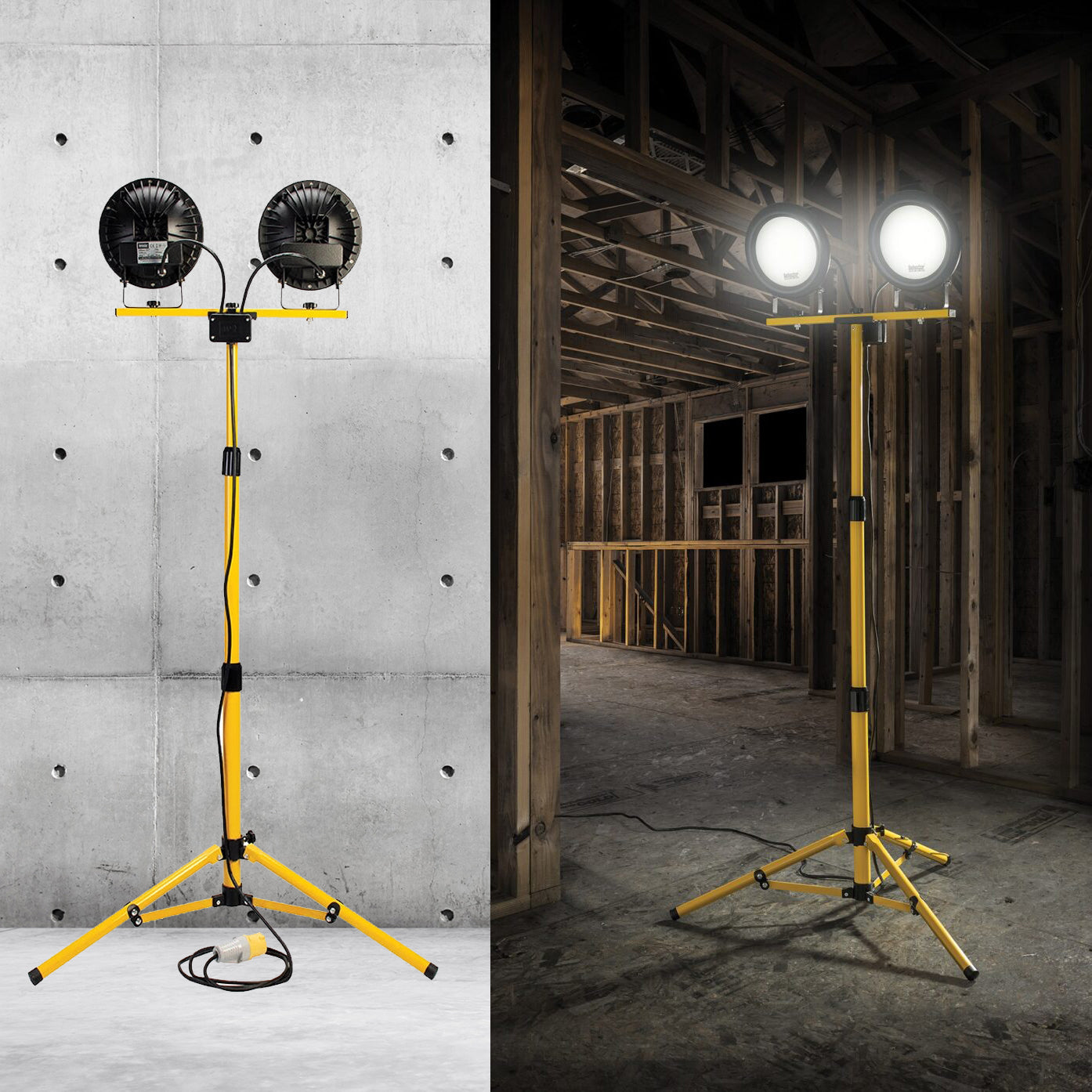 Defender Portable Halogen Floor Worklight - Twin Head Tripod - 2x40W 230V