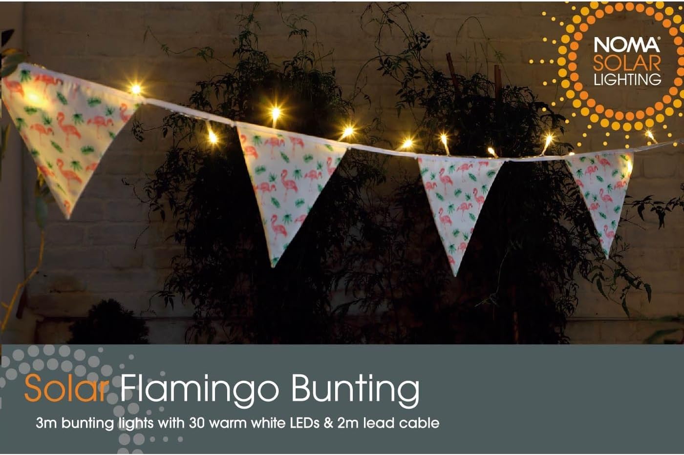 Noma 3m / 30 LED Flamingo Solar Powered Bunting