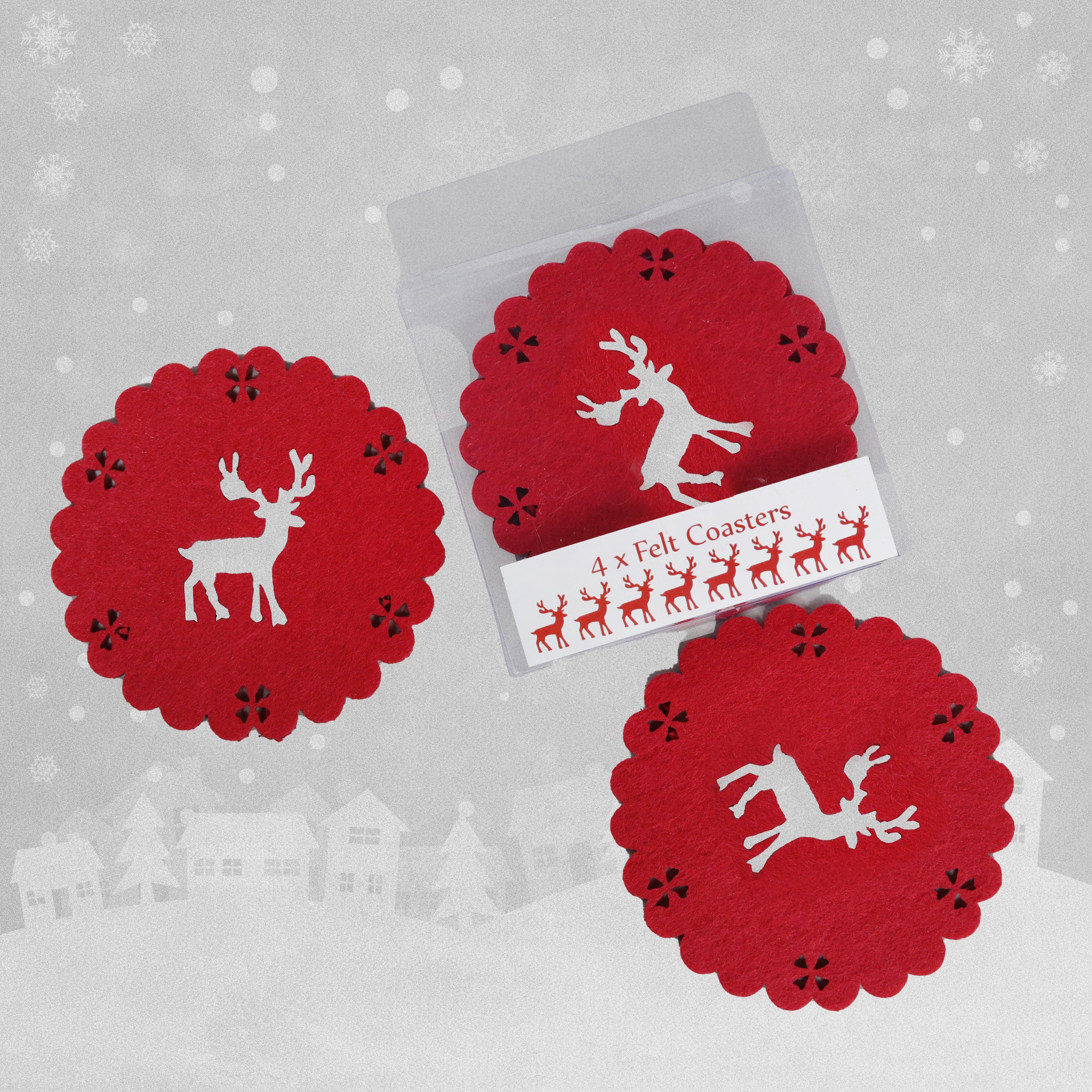 Red Reindeer Felt Coasters - 4pcs