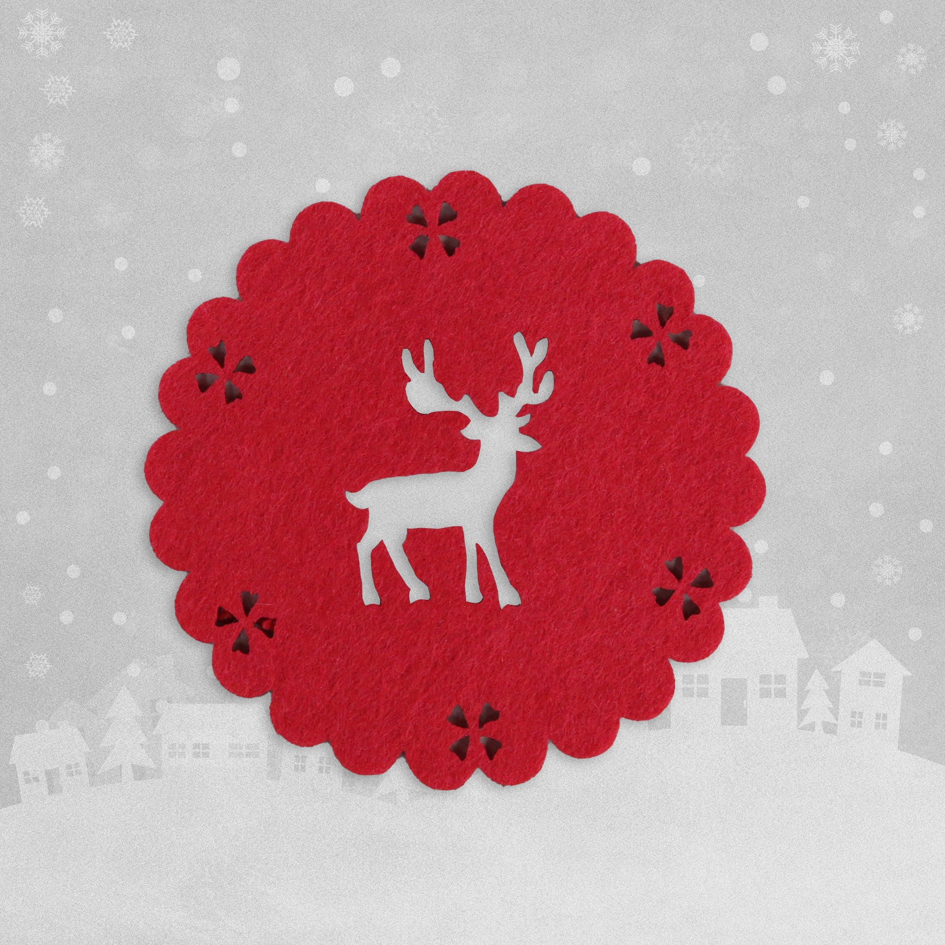 Red Reindeer Felt Coasters - 4pcs