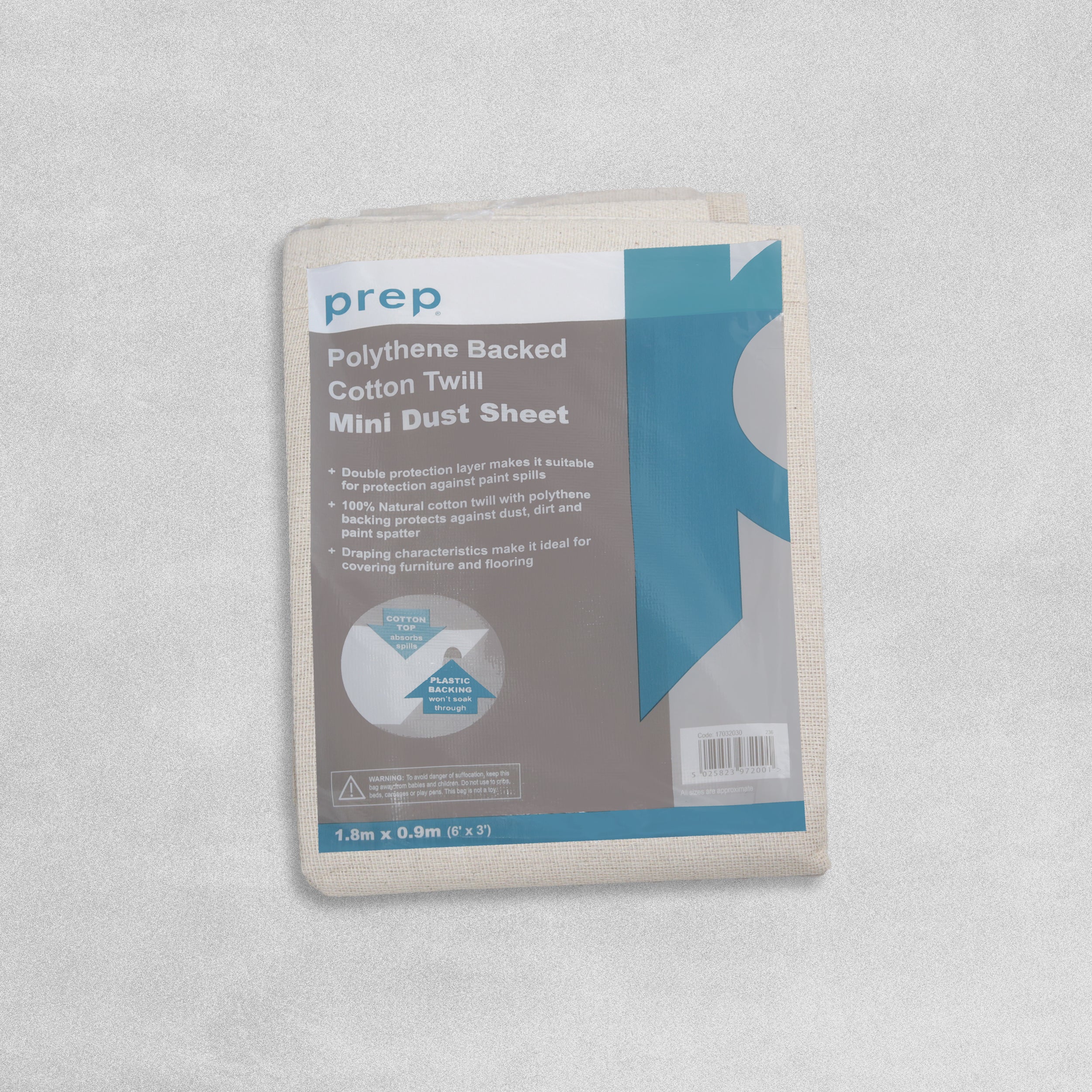 Prep Polythene Backed Cotton Twill Mini Dust Sheet - 6' x 3'