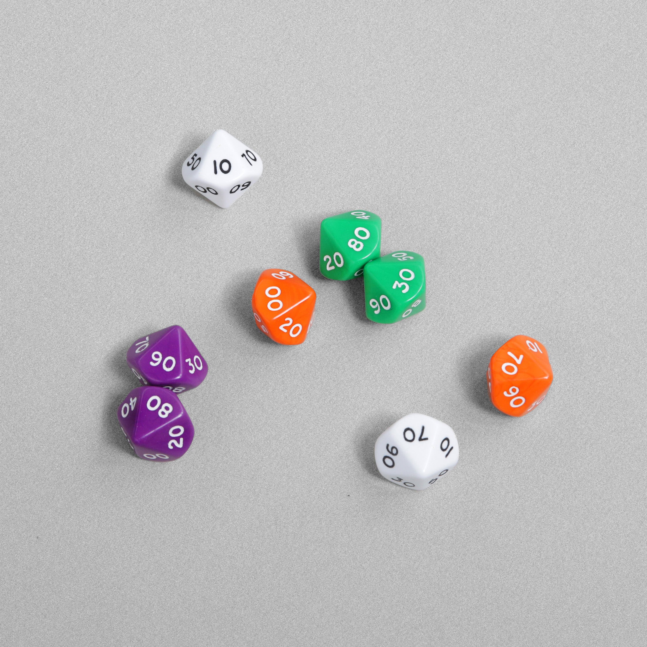 Multi-Coloured Maths Dice - 8pcs - Orange, Green, White & Purple