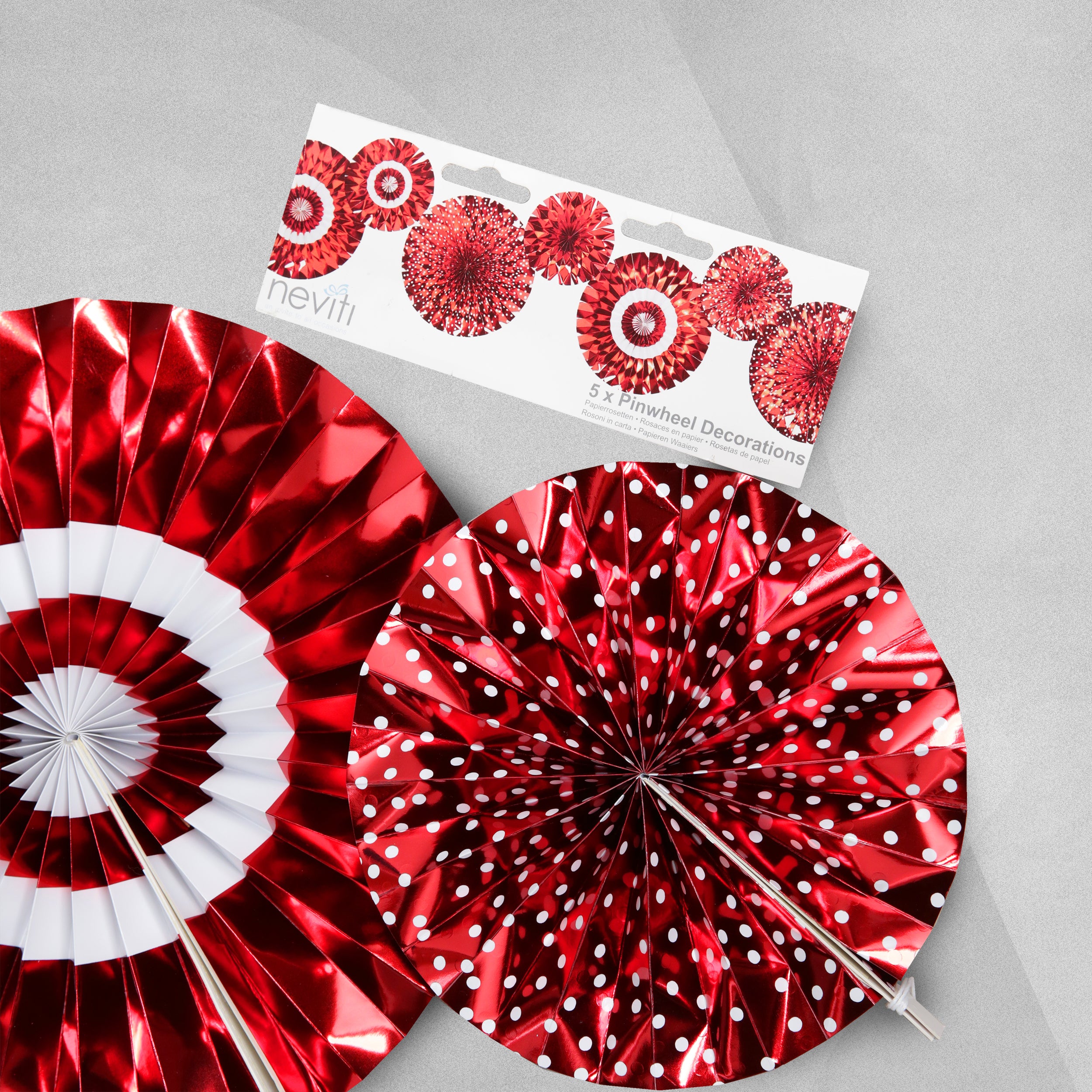 Neviti Pinwheel Decorations - Red and White - 5pcs