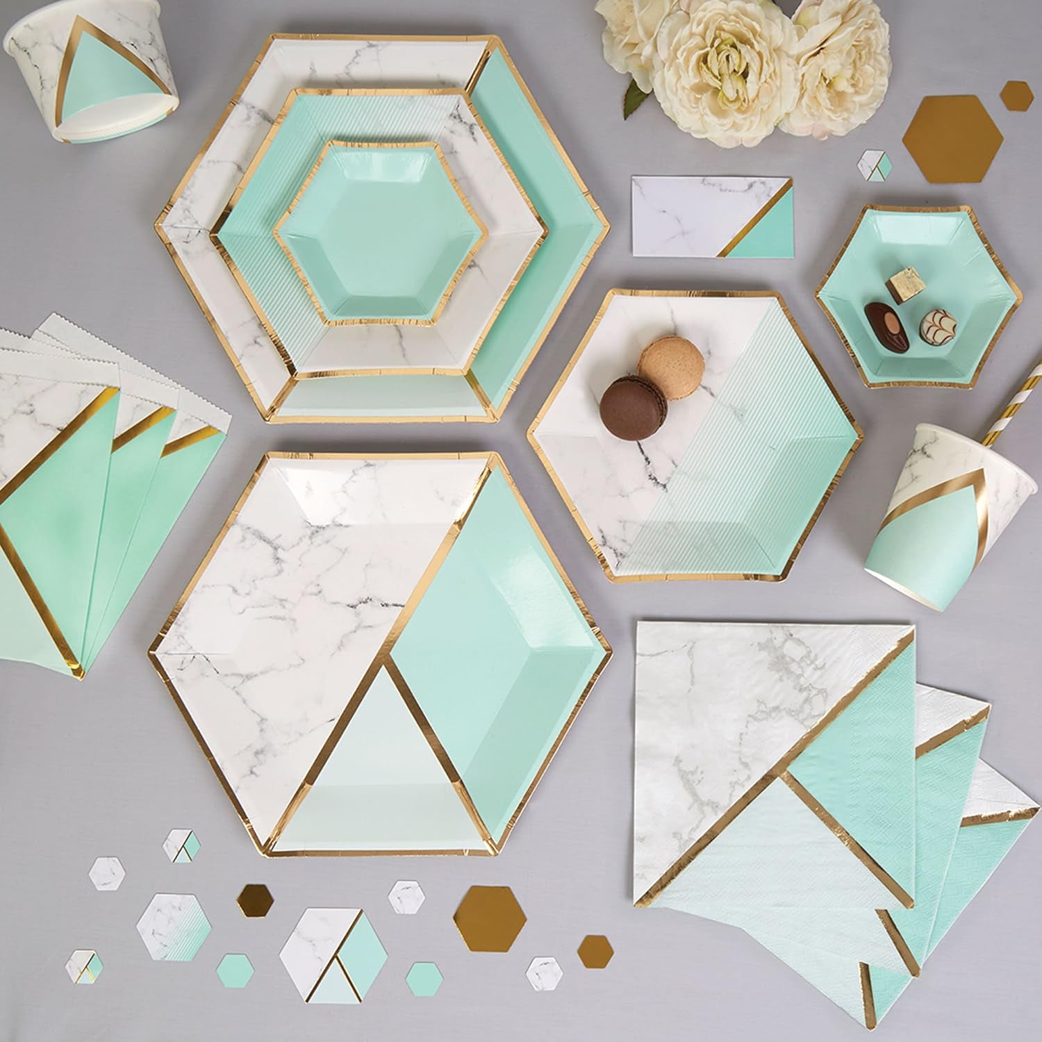 Neviti Colour Block Table Scatters - Mint, Gold and White