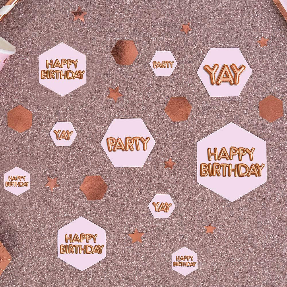 Neviti Colour Block Table Scatters - Happy Birthday - Pink and Rose Gold