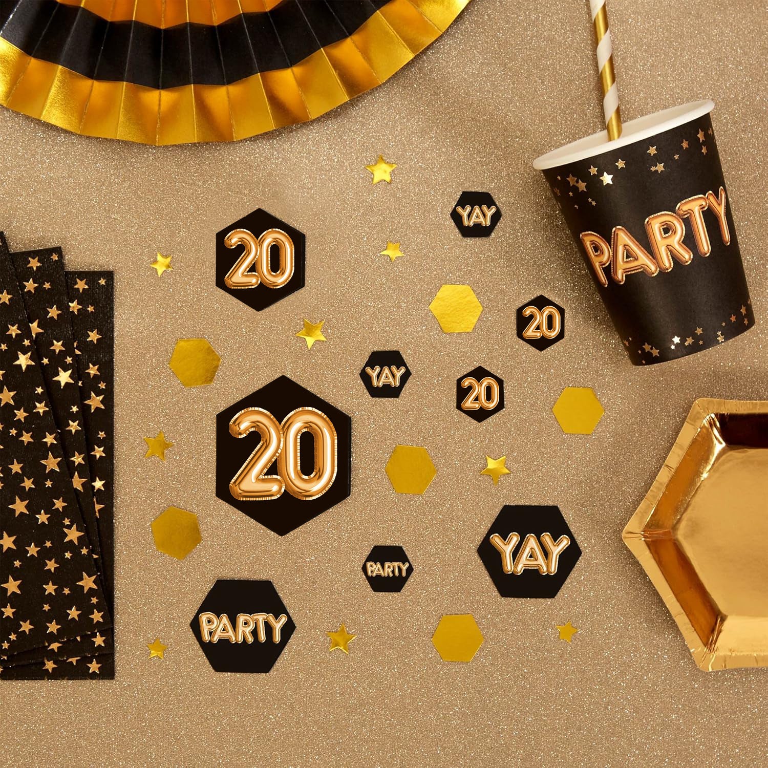 Neviti Glitz and Glamour Birthday Table Scatters - Age 20 - Black and Gold