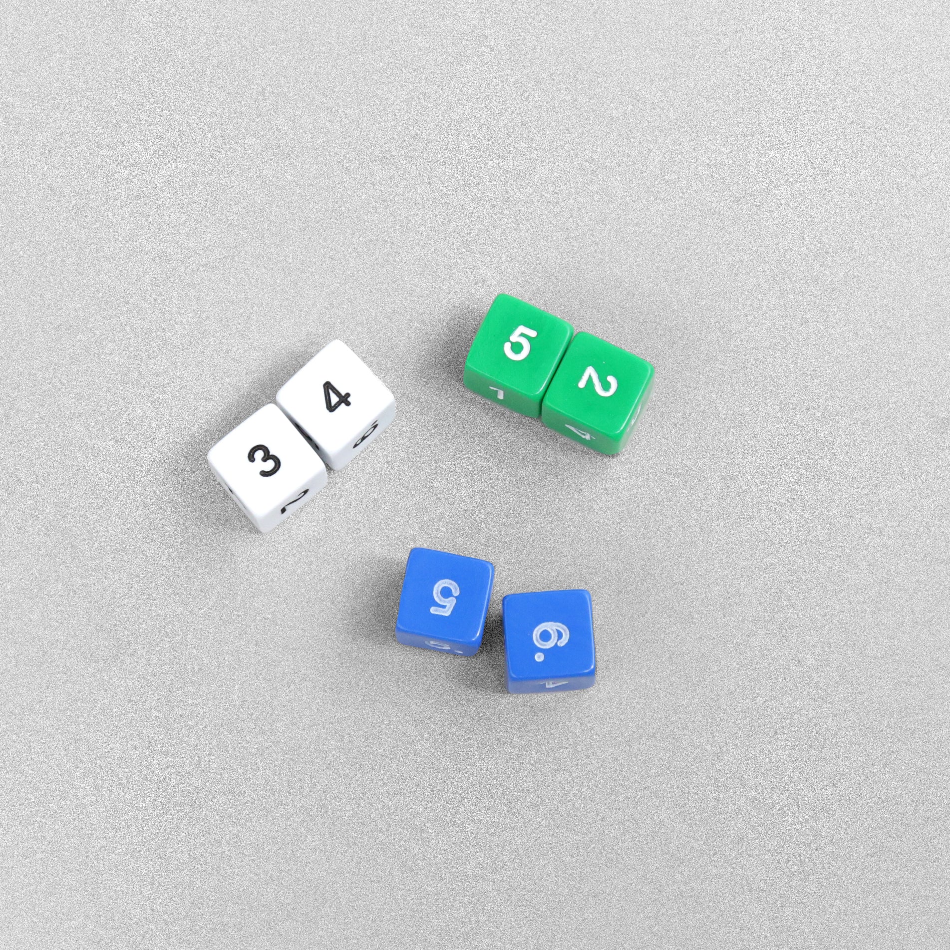 Multi-Coloured Dice - 6pcs - Blue, Green and White