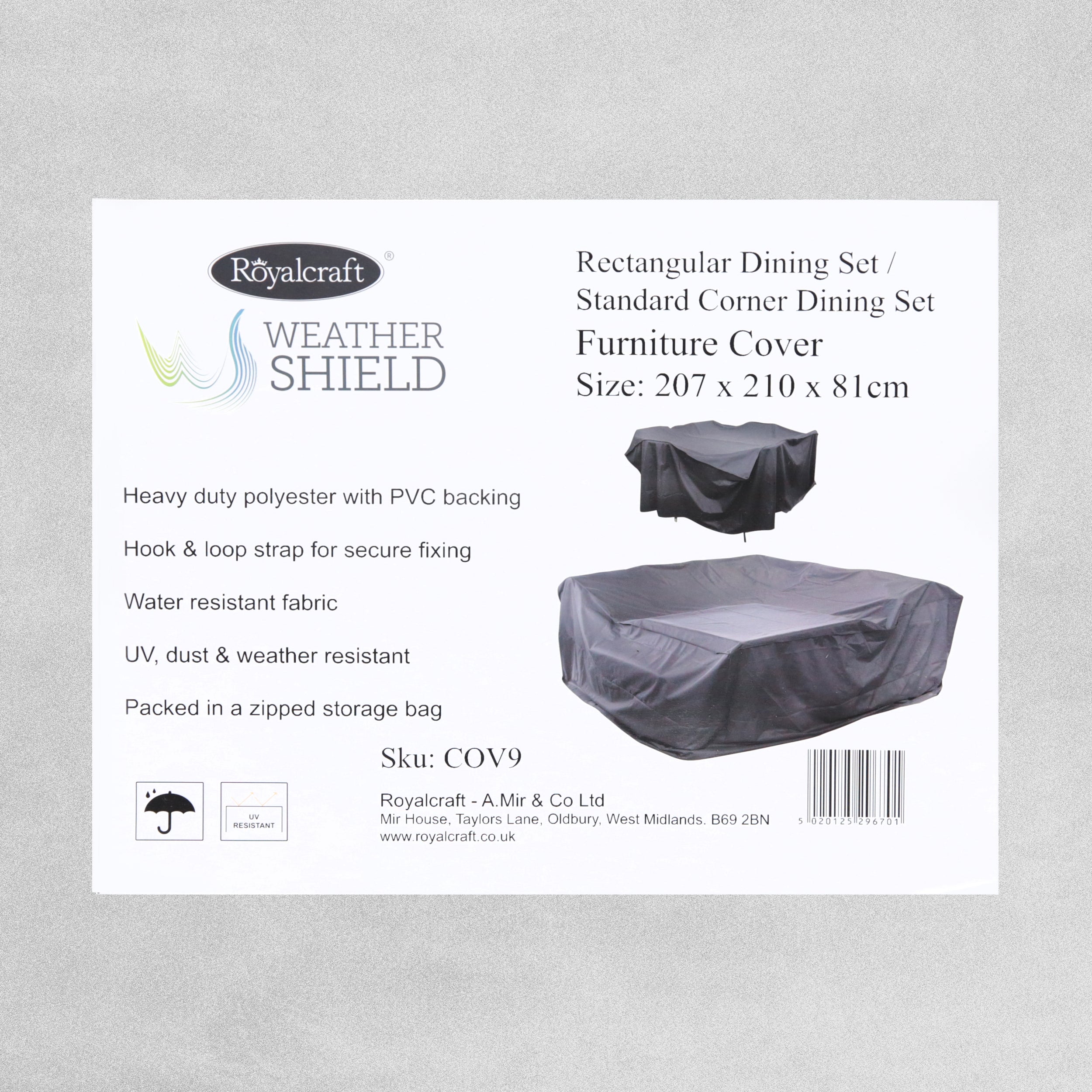 Royalcraft Weathershield - Rectangular / Corner Dining Set Cover - Black