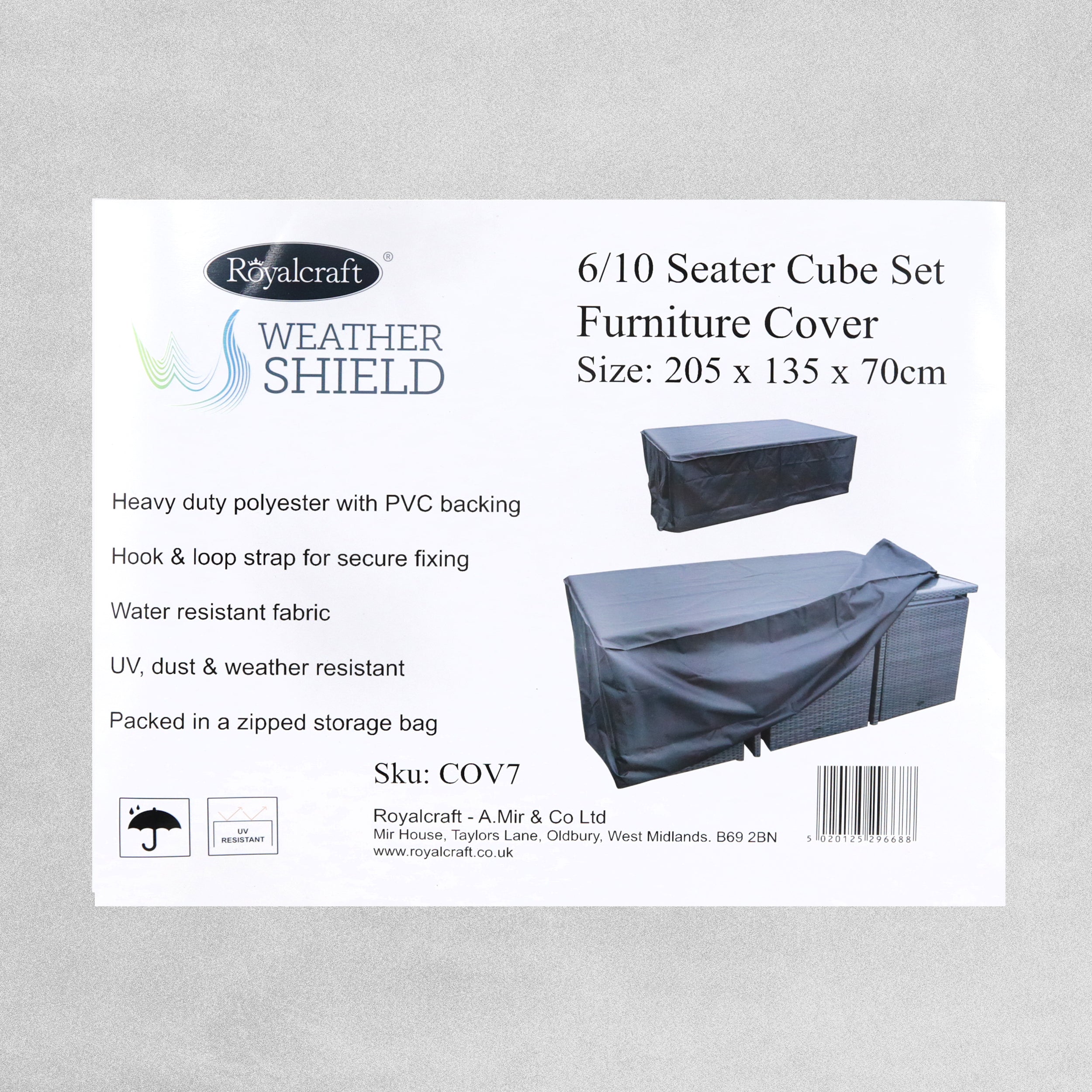 Royalcraft Weathershield - Rectangular Cube Set Cover 6-10 Seats - Black