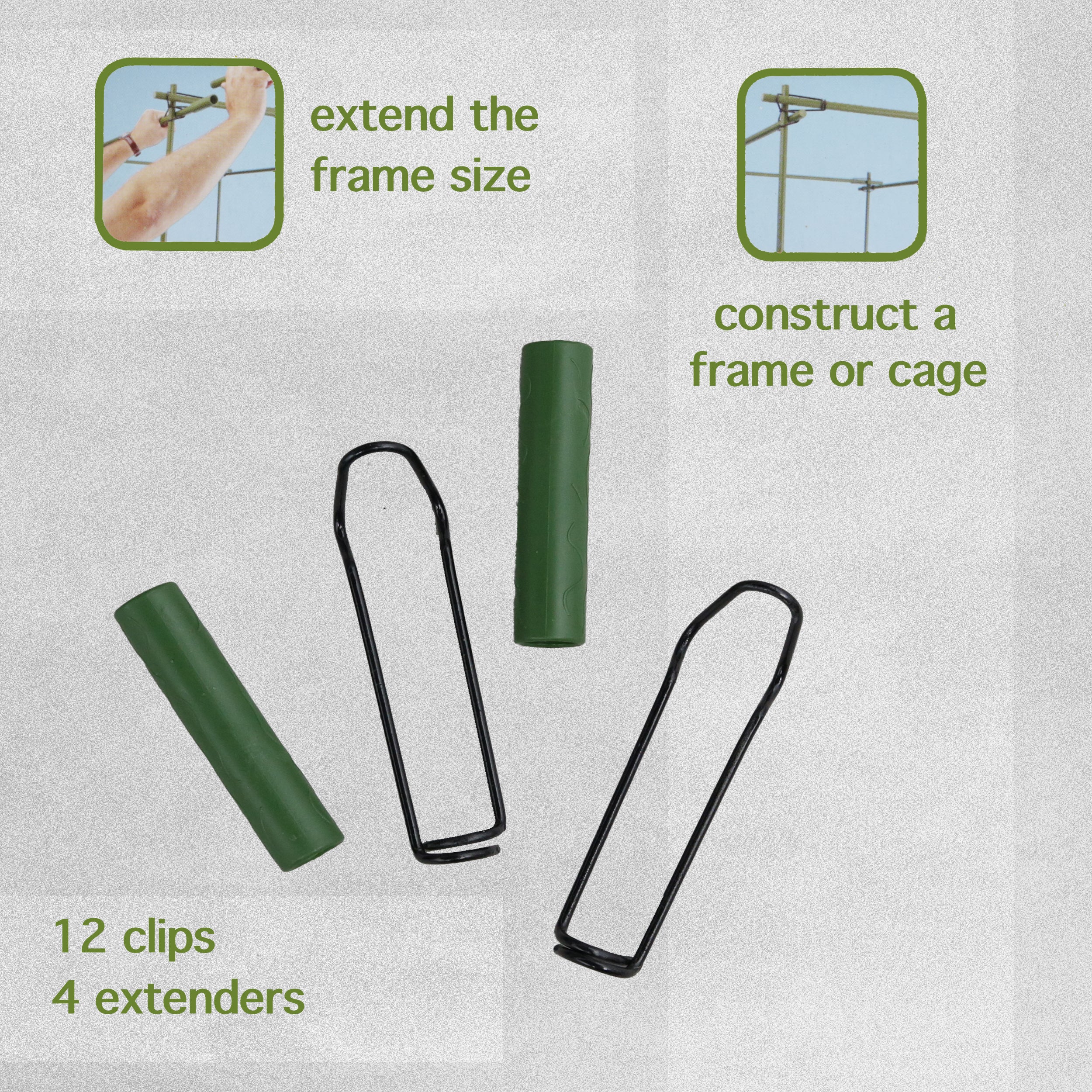 Green Tree Stake Clips & Extenders 11mm (12 clips & 4 extenders)