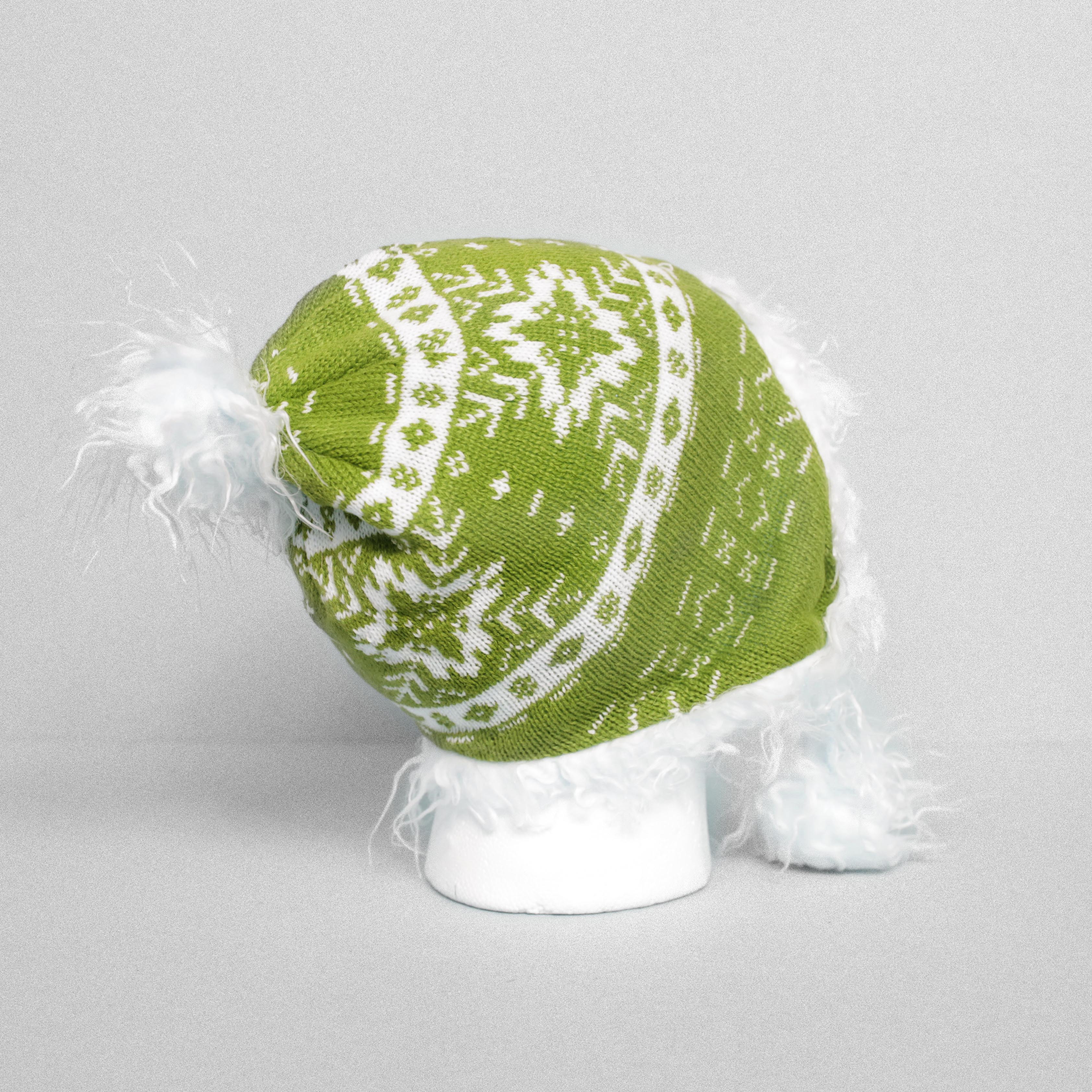 Arctic Fox Knitted Chullo Hat Fleece Lined - Moss Green