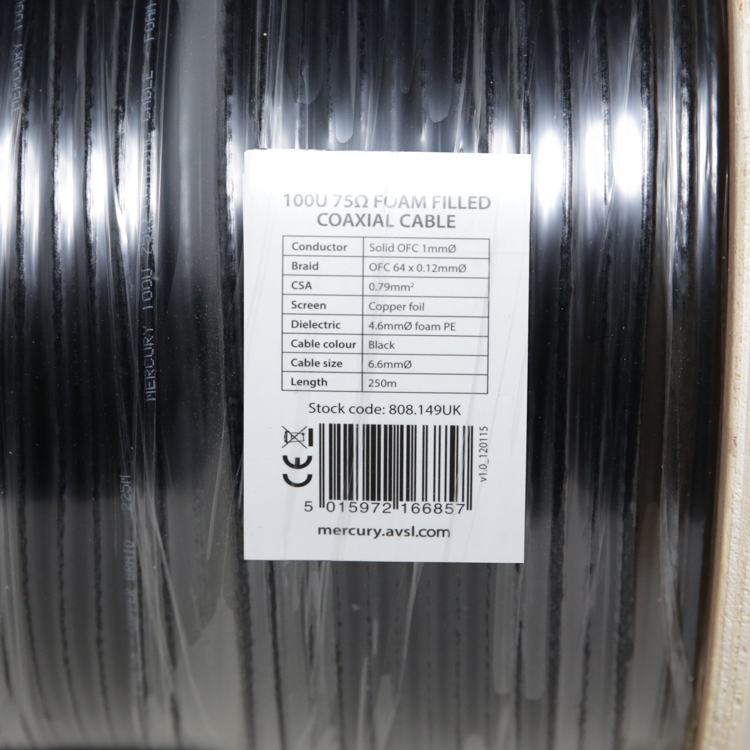 100U 75Ohms Braid Foam Filled Coaxial Cable - 250m