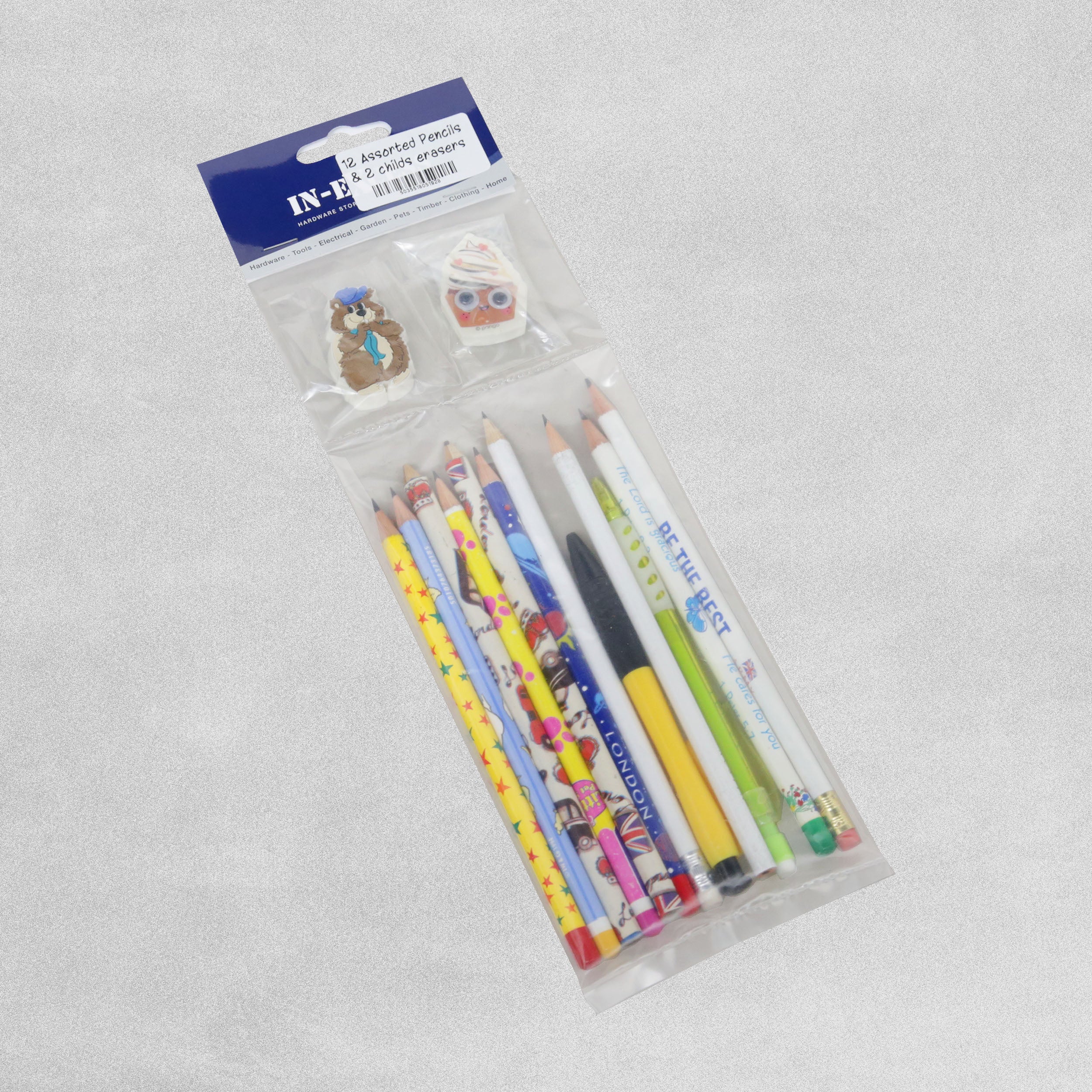 In-Excess Quality 12 Assorted Pencils and 2 Erasers