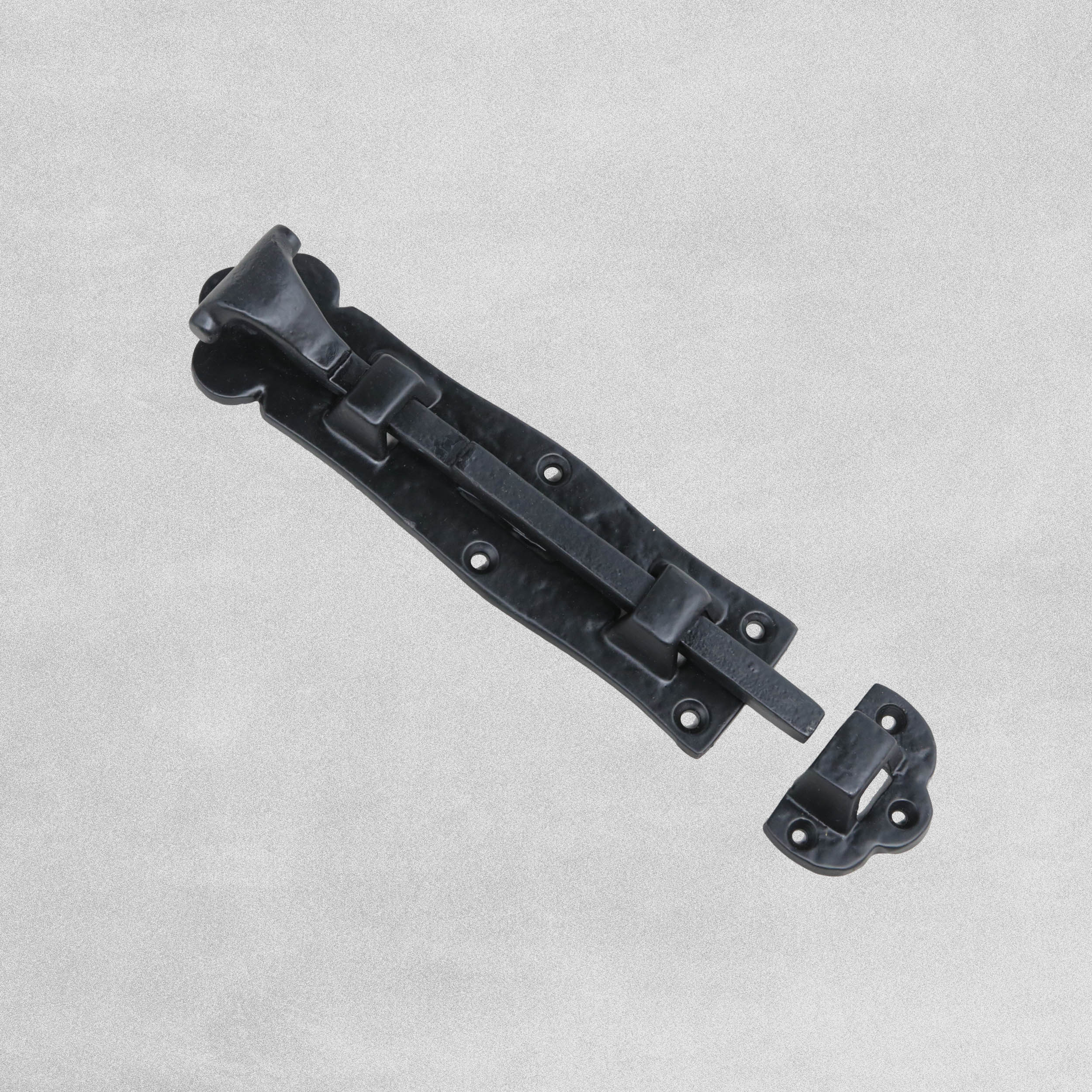 8" Black Scroll Style Straight Door Bolt - 200mm