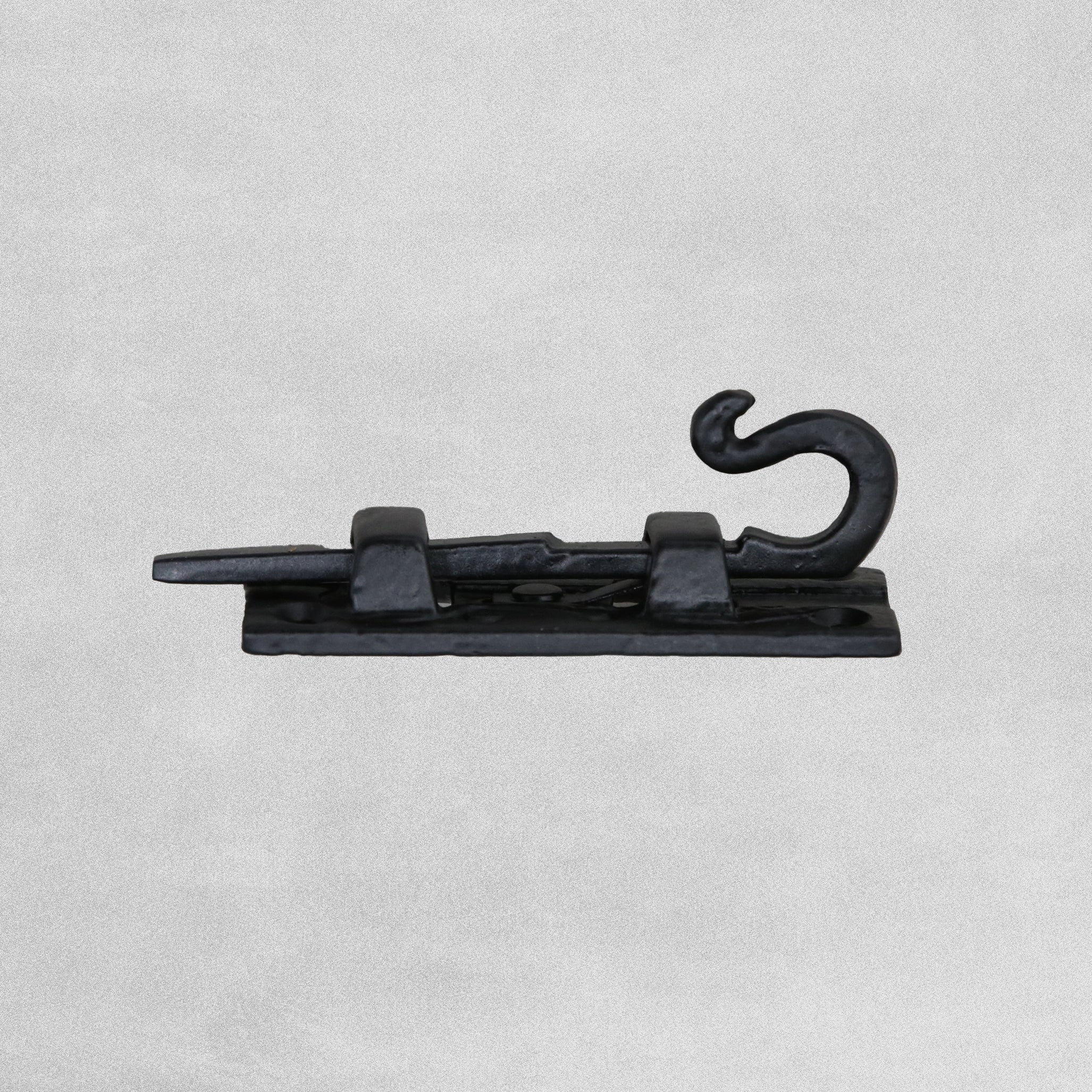 4" Black Straight Door Bolt with Curly Tail - 100mm