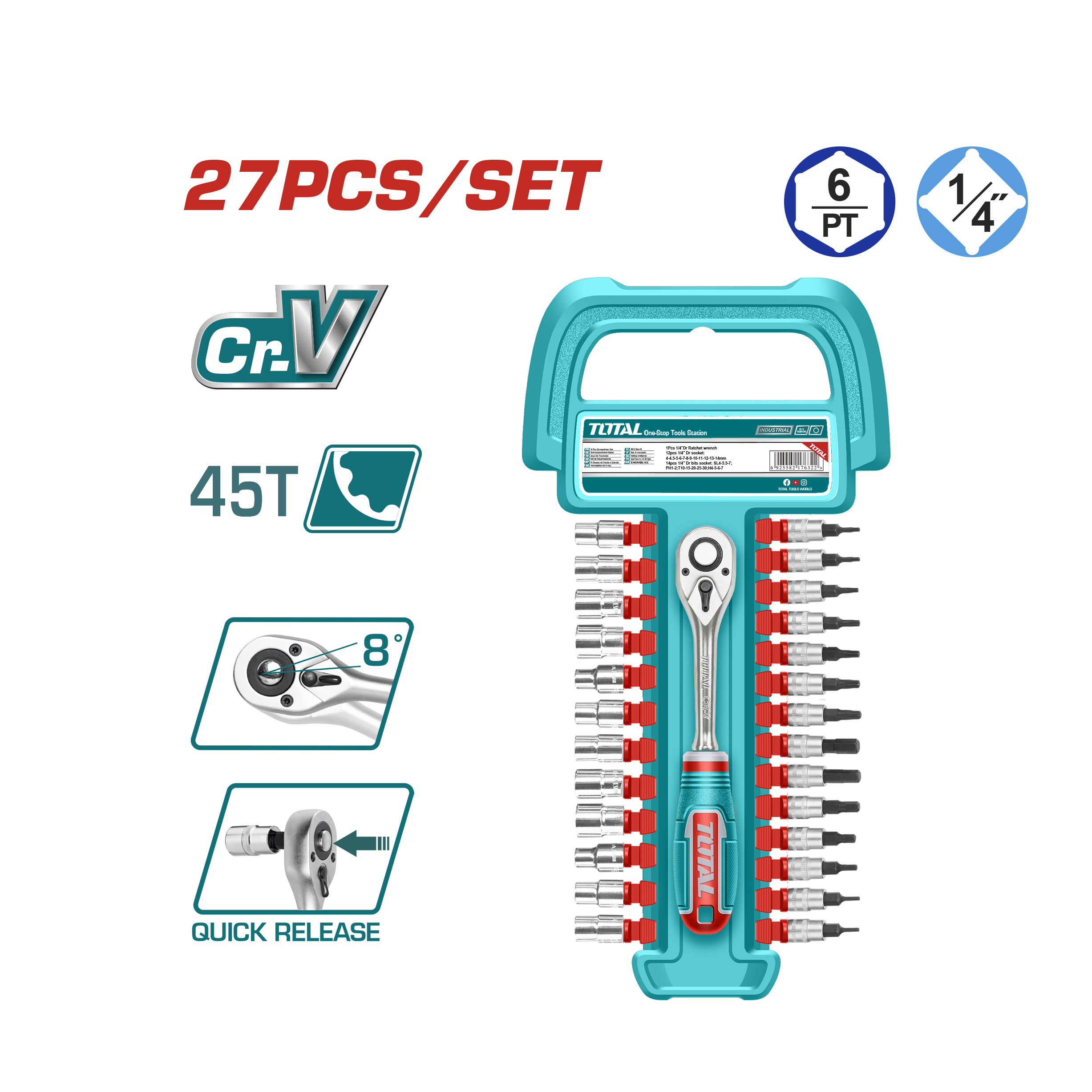 Total 1/4" Socket Set - 27pcs - THT141271