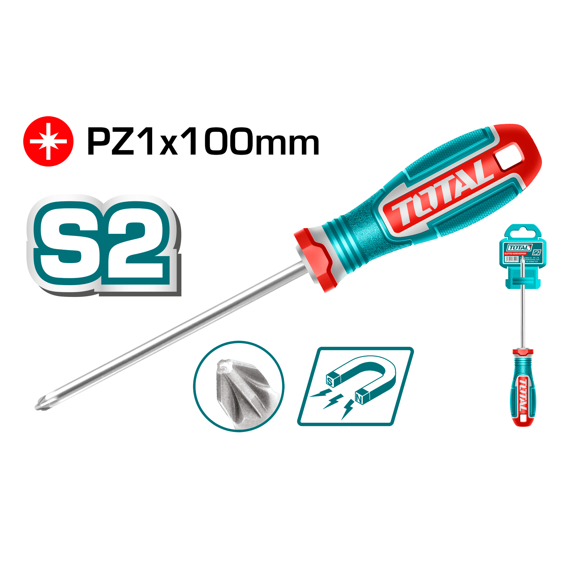 Total Pozidriv Screwdriver - PZ1 x 100mm - TSDPZ1100