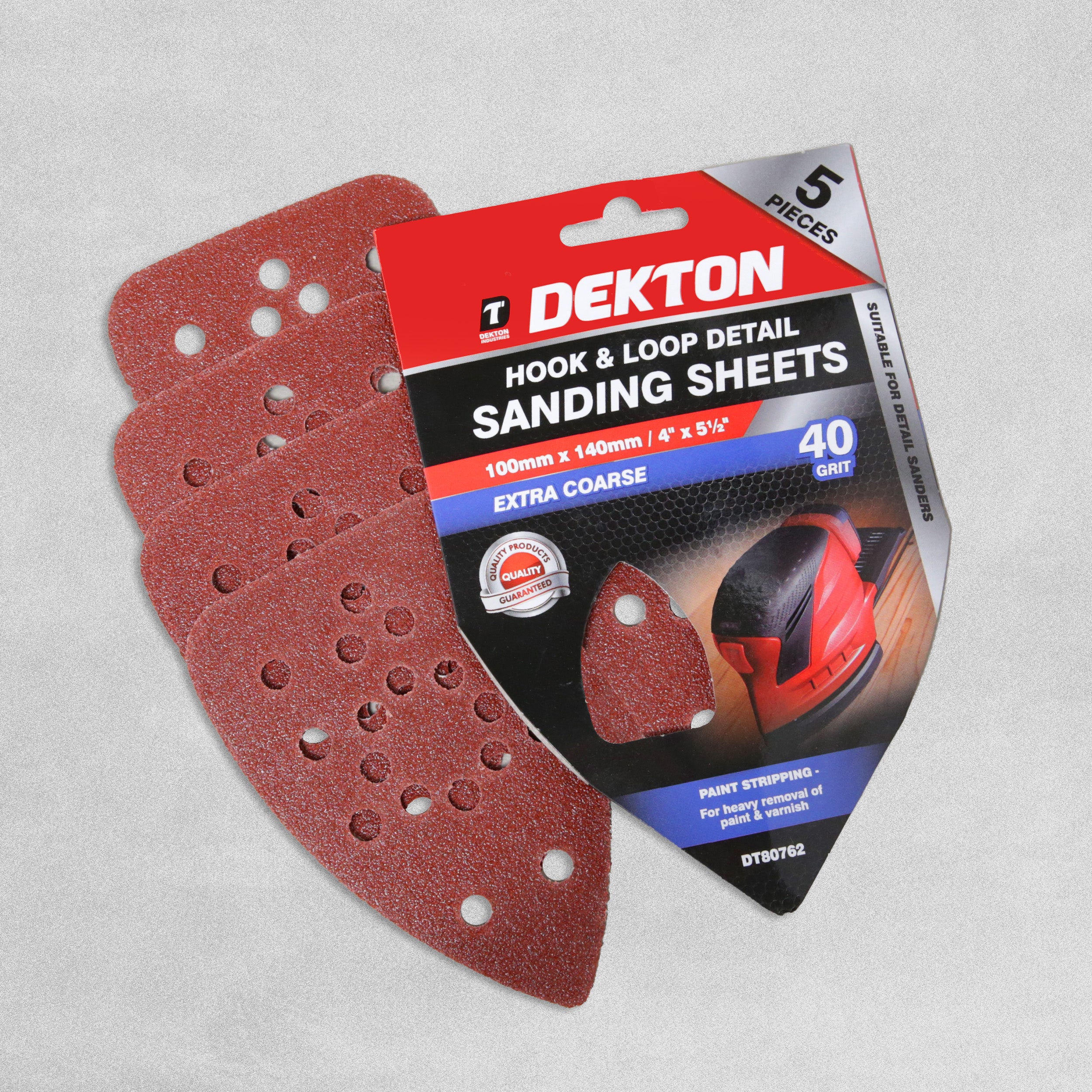 Dekton Hook & Loop Detail Sanding Pads 100mm x 140mm - Extra Coarse