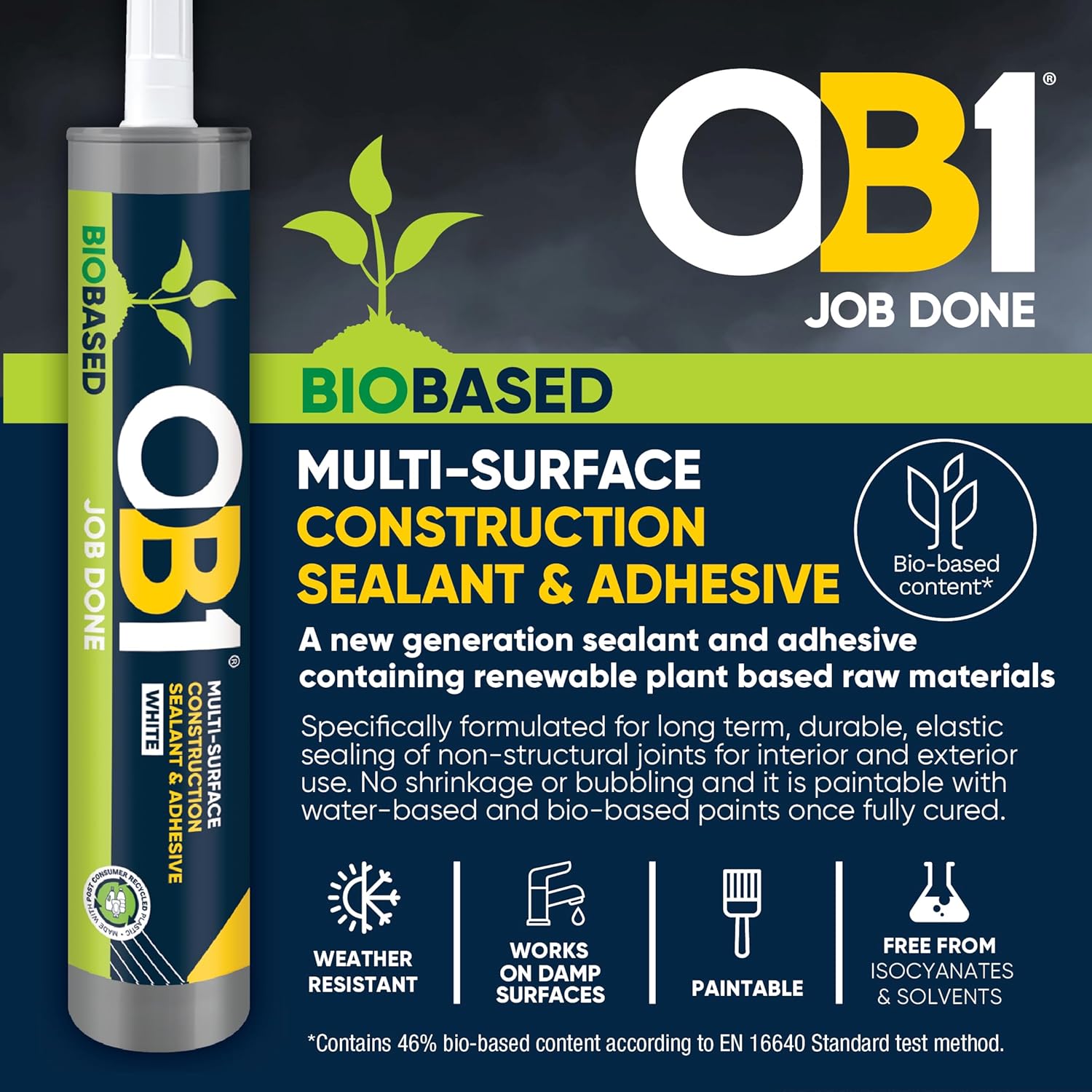 OB1 Bio-Based Multi-Surface Construction Sealant & Adhesive 290ml White