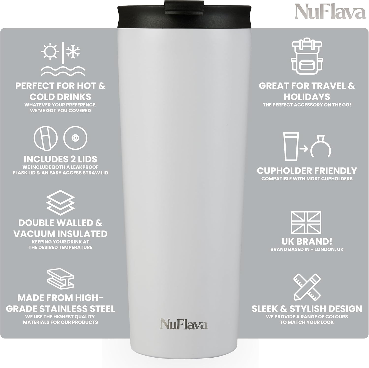 NuFlava Insulated Tumbler with Straw & Flask Lids