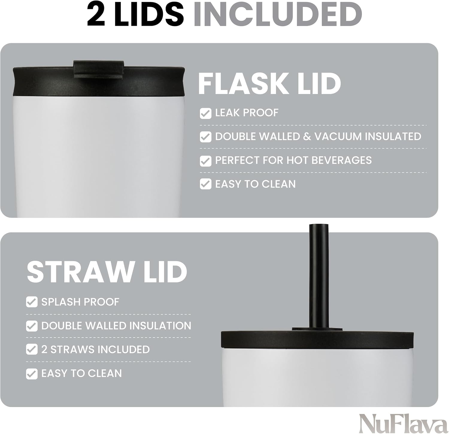 NuFlava Insulated Tumbler with Straw & Flask Lids