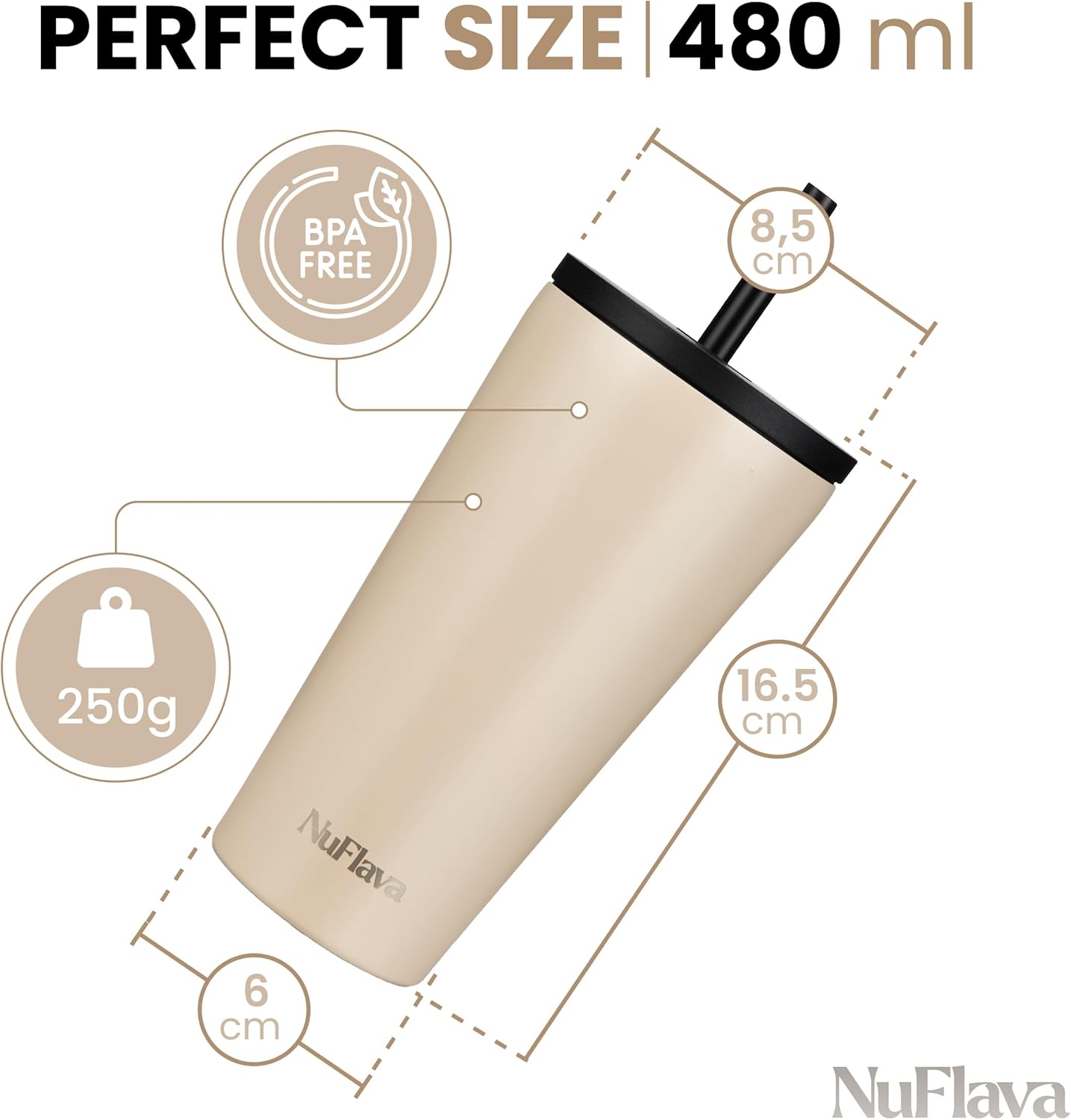 NuFlava Insulated Tumbler with Straw & Flask Lids