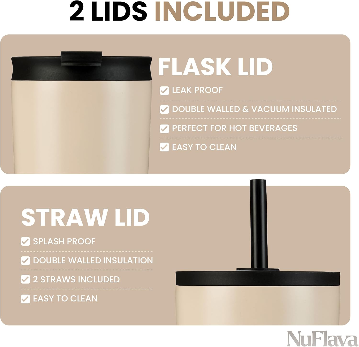 NuFlava Insulated Tumbler with Straw & Flask Lids