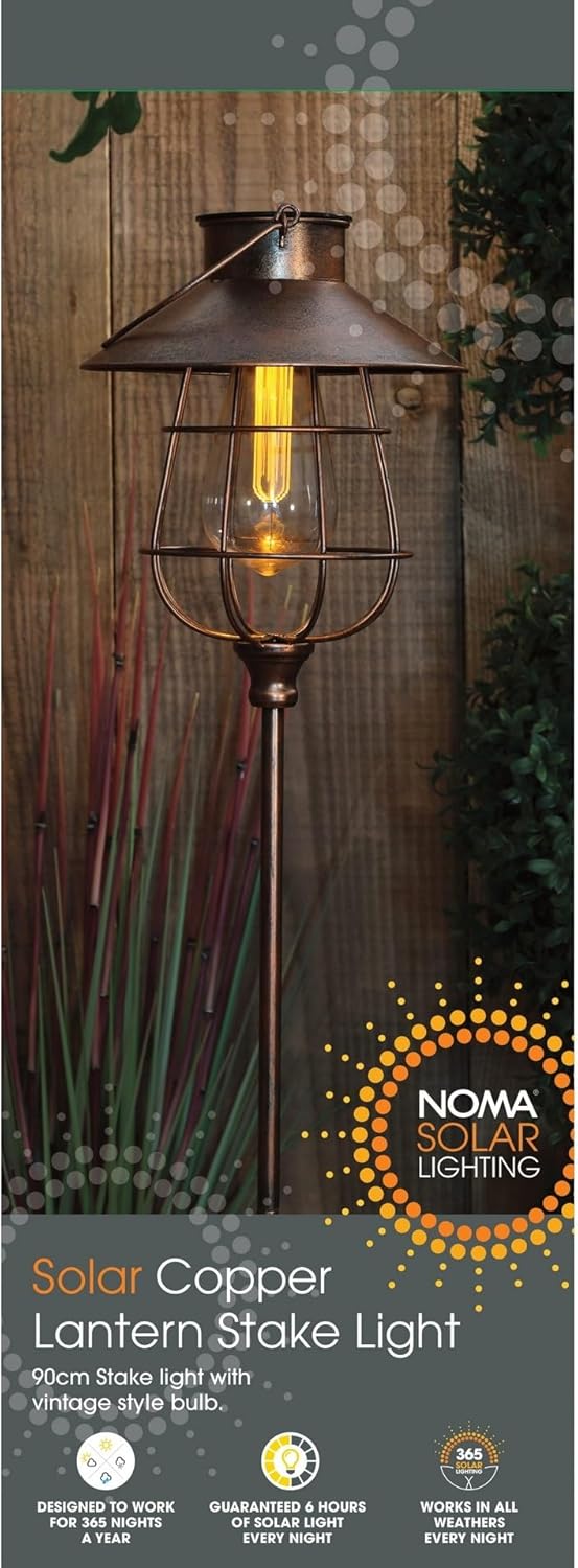 Noma Solar 90cm  Vintage Style Copper Lantern Garden Stake Light