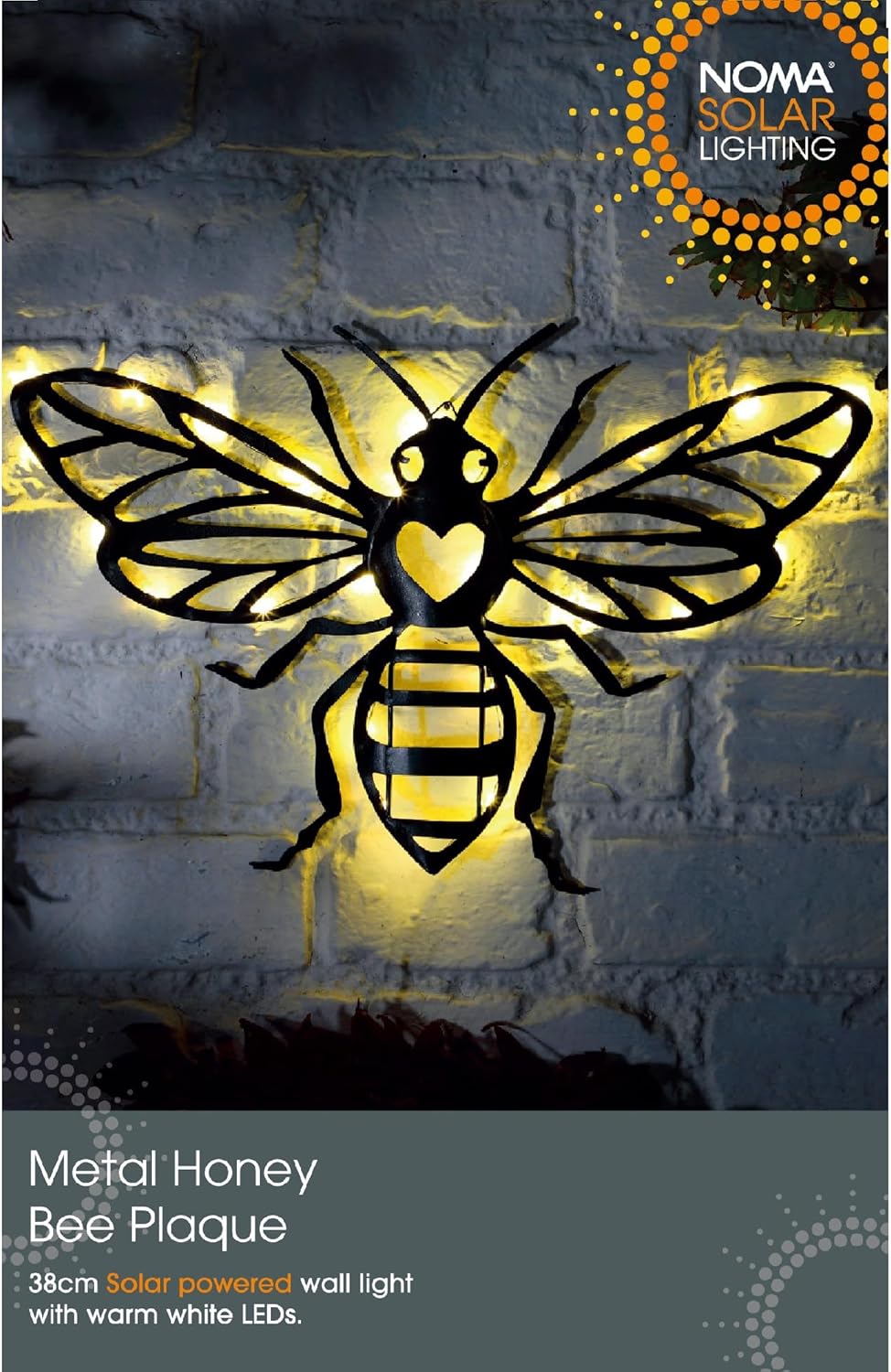 Noma Solar 38cm Metal Honey Bee Garden Wall Light