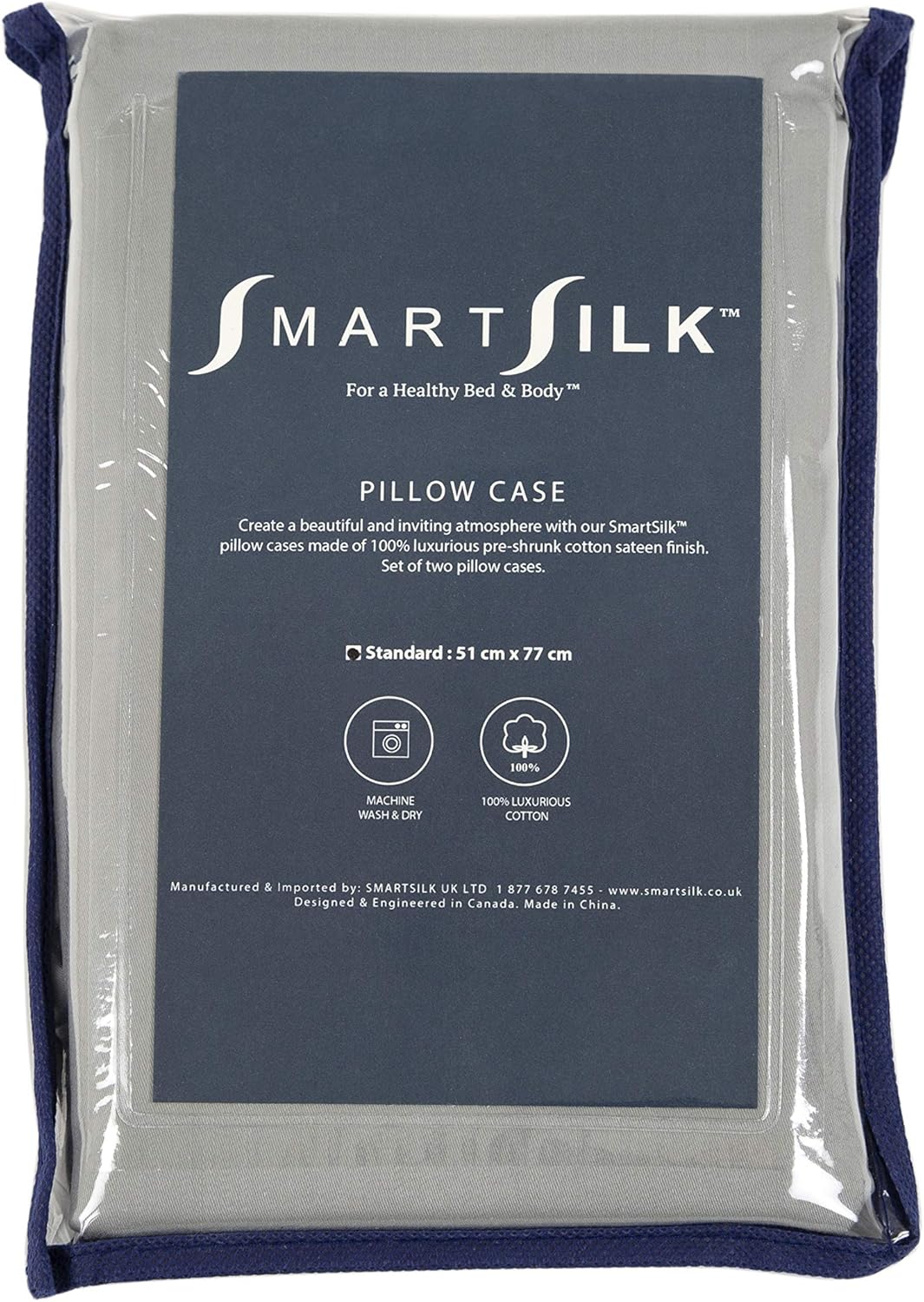 Smart Silk 100% Cotton Sateen Finish Set of 2 Pillow Cases  - Standard Size 51cm x 77cm