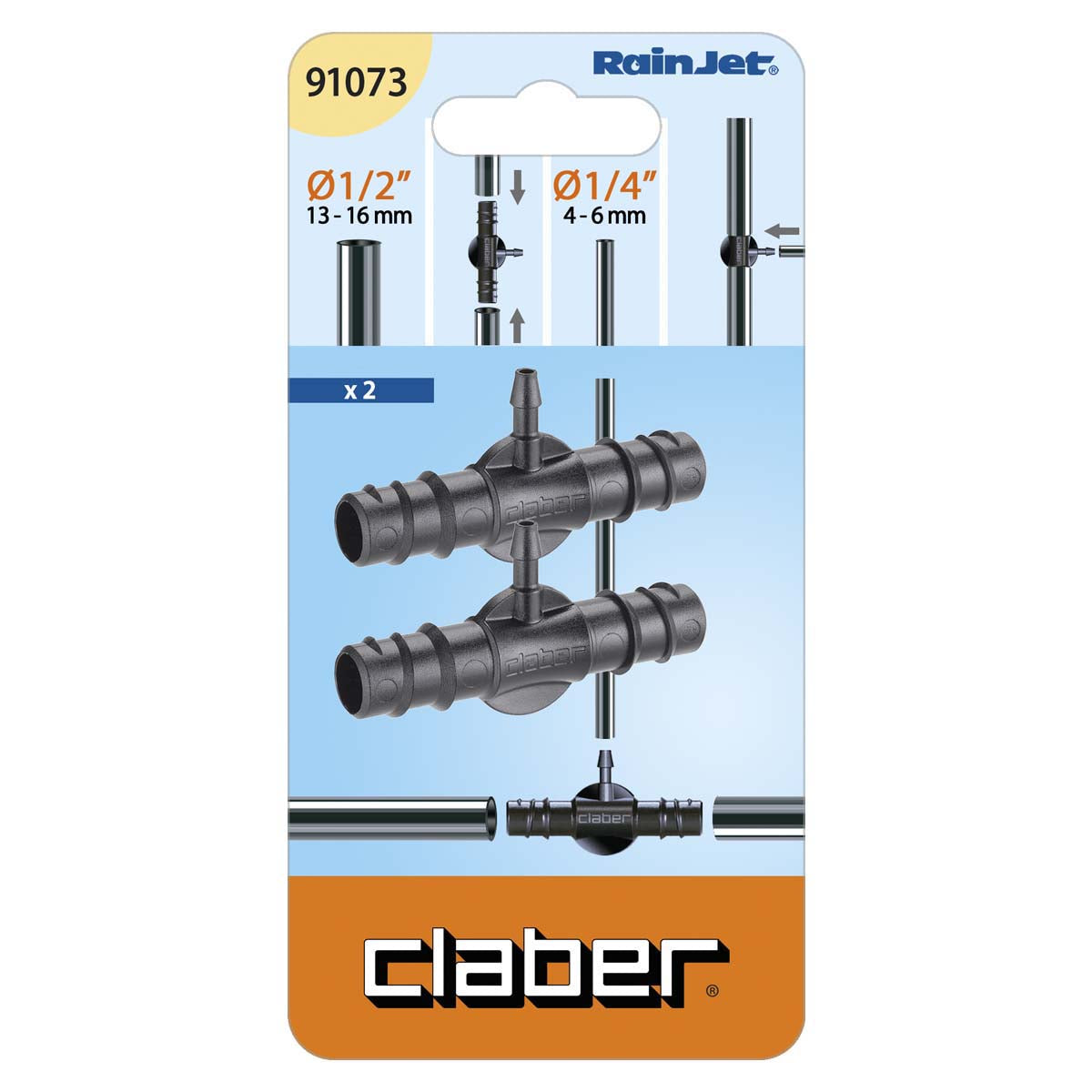 Claber Reducing Tee Connector 13mm x 4mm (Pack of 2) - 91073