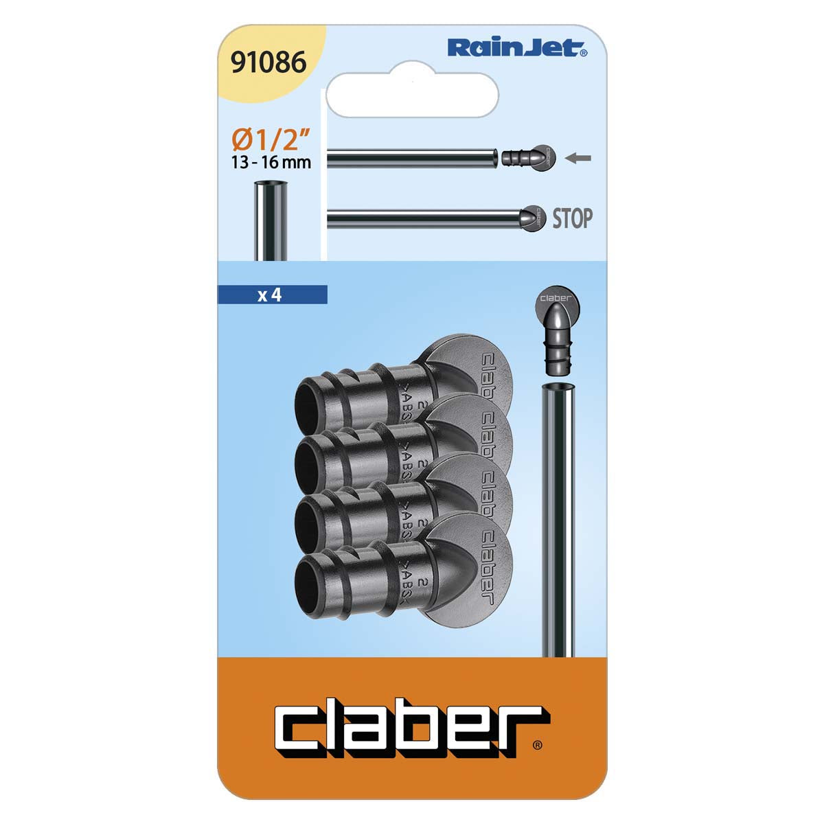 Claber Stop End Connector 13mm (Pack of 4) - 91086