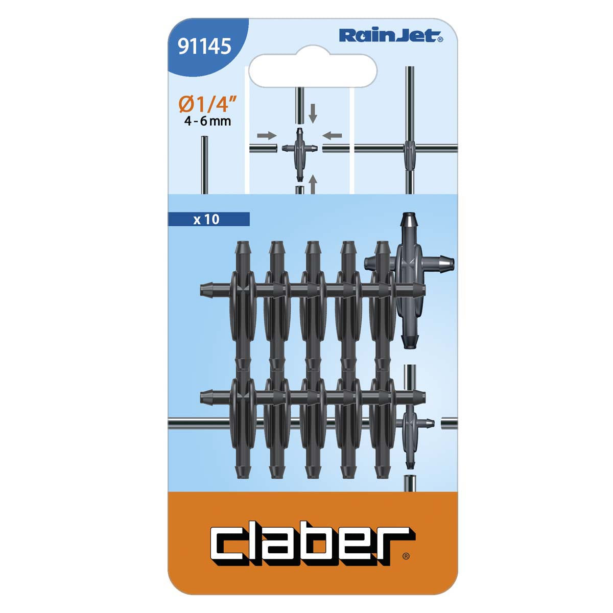 Claber Micro 4-Way Connector 4mm (Pack of 10) - 91145