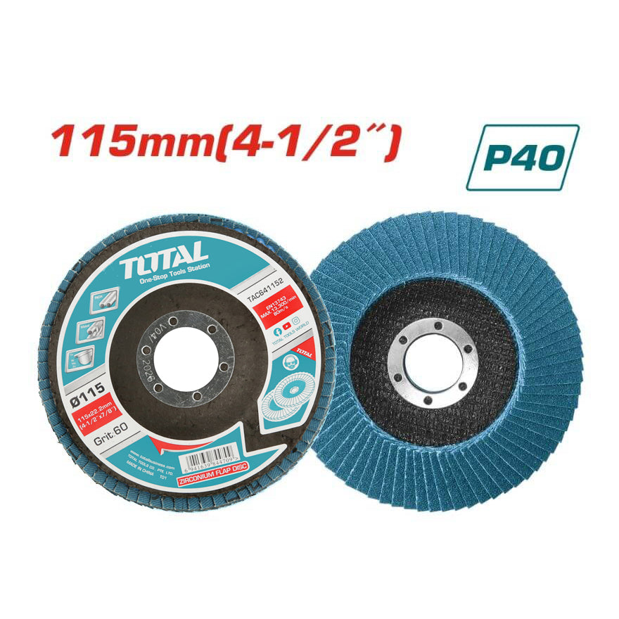 Total Zirconium Flap Disc - 22mm x 115mm - 60 Grit - TAC641152