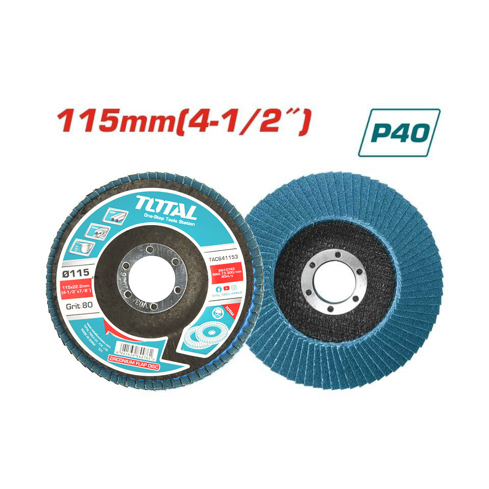 Total Zirconium Flap Disc - 22mm x 115mm - 80 Grit - TAC641153