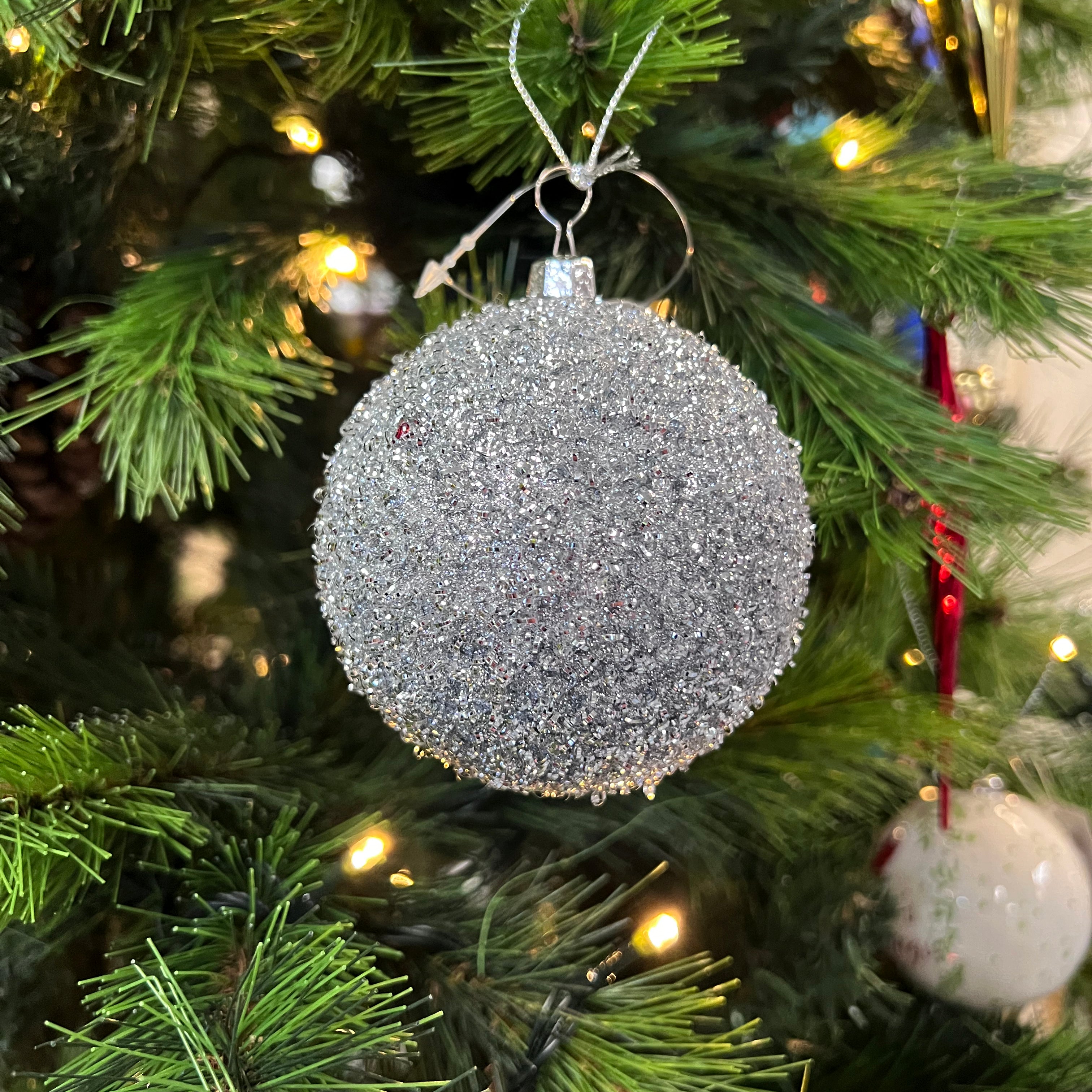 Festive Shatterproof Christmas Bauble with Glitter & Tinsel