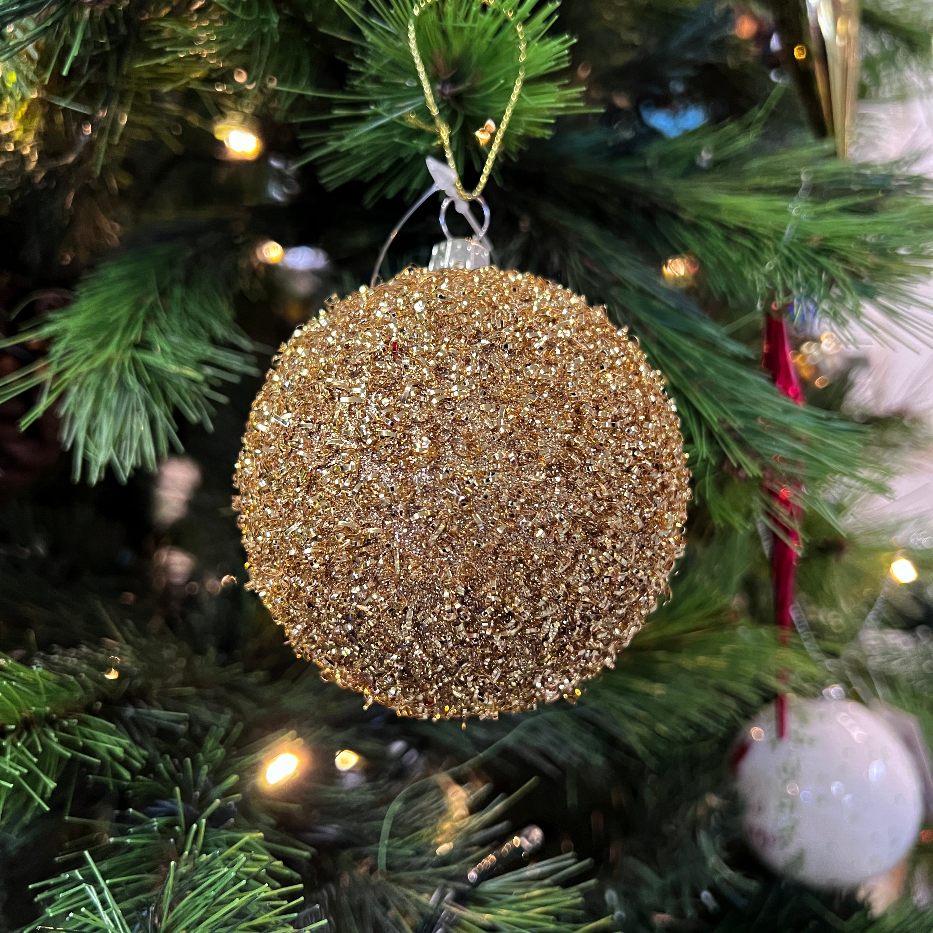 Festive Shatterproof Christmas Bauble with Glitter & Tinsel