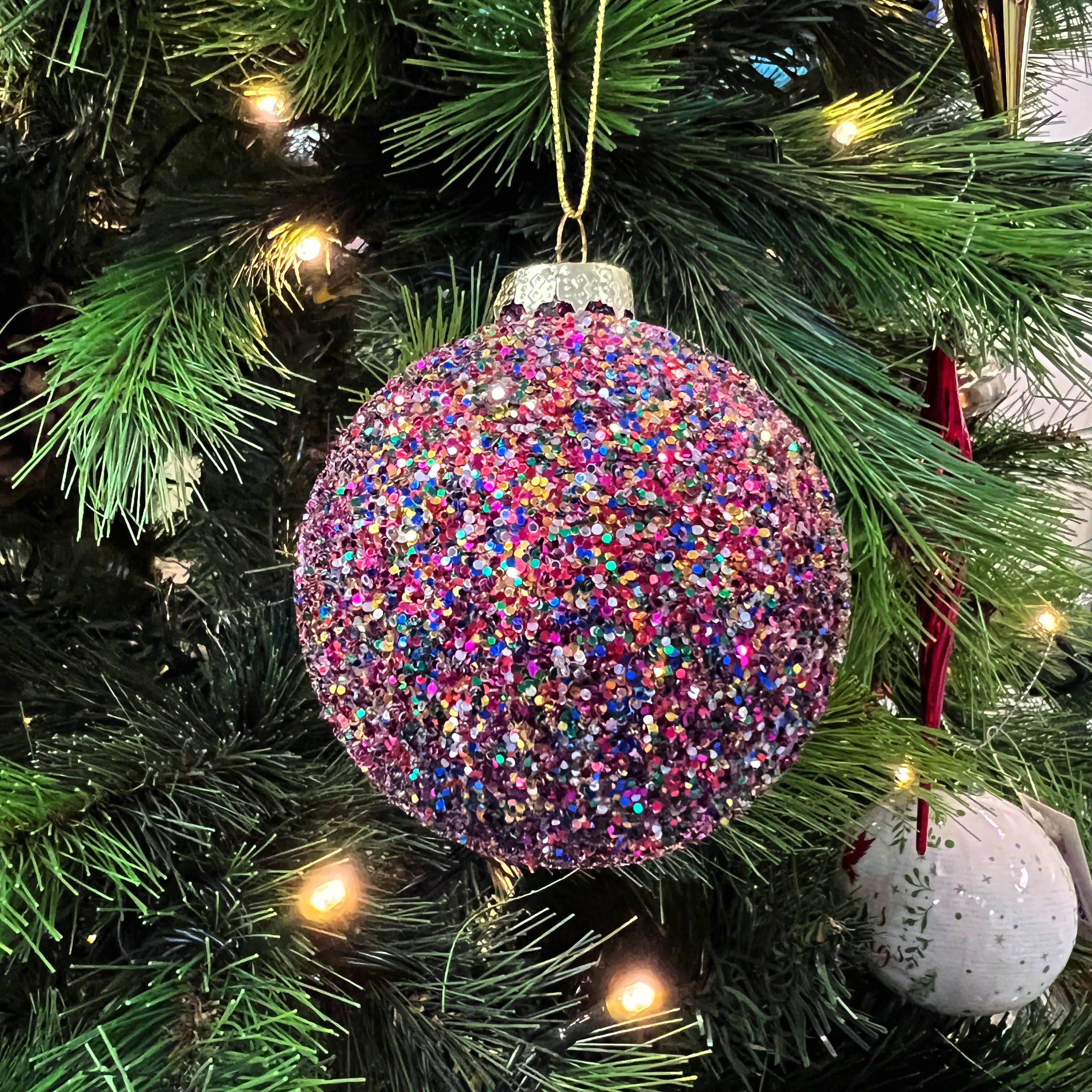 Gisela Graham Rainbow Glitter Glass Bauble