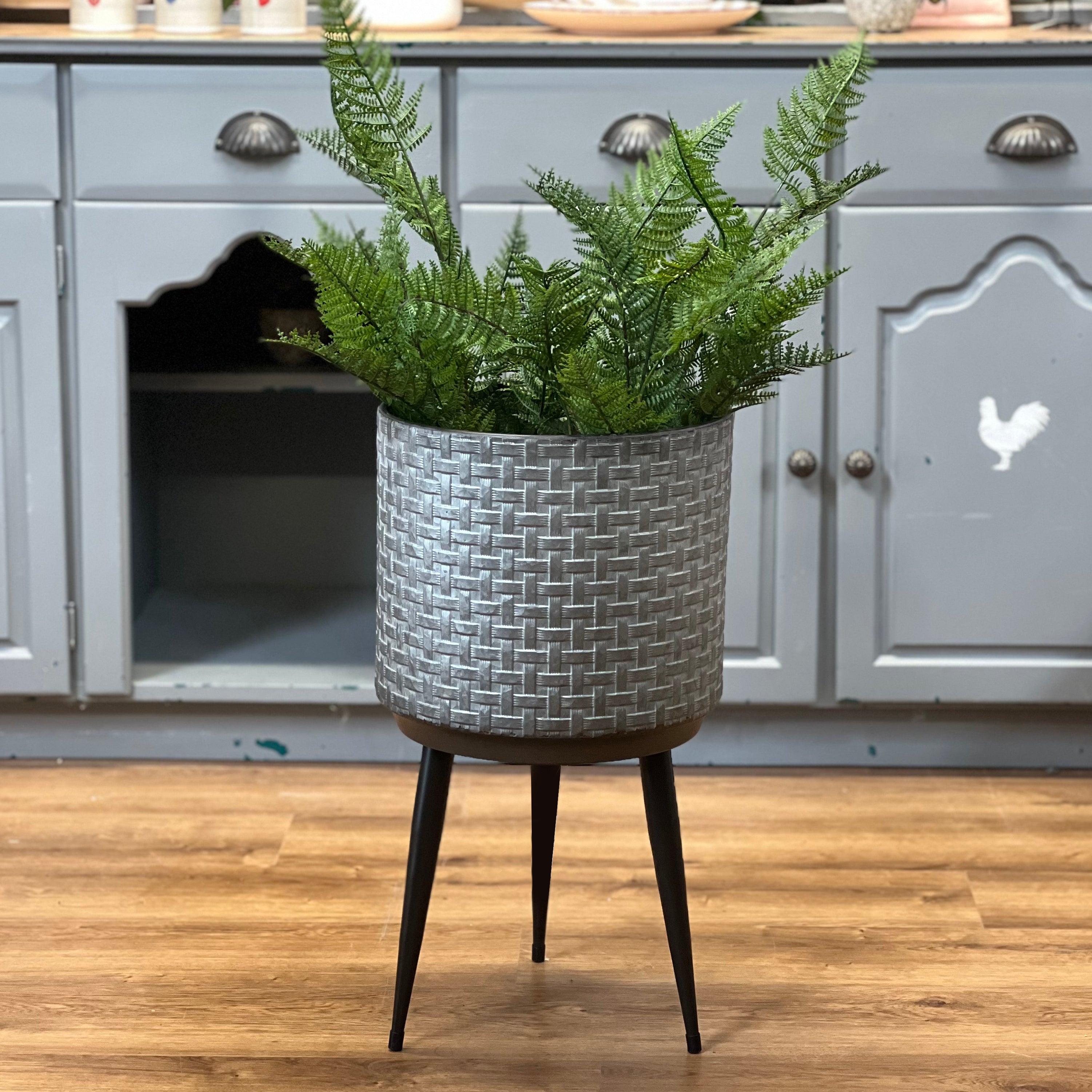 Gisela Graham Galvanised Basket Weave Metal Indoor Planter on Legs