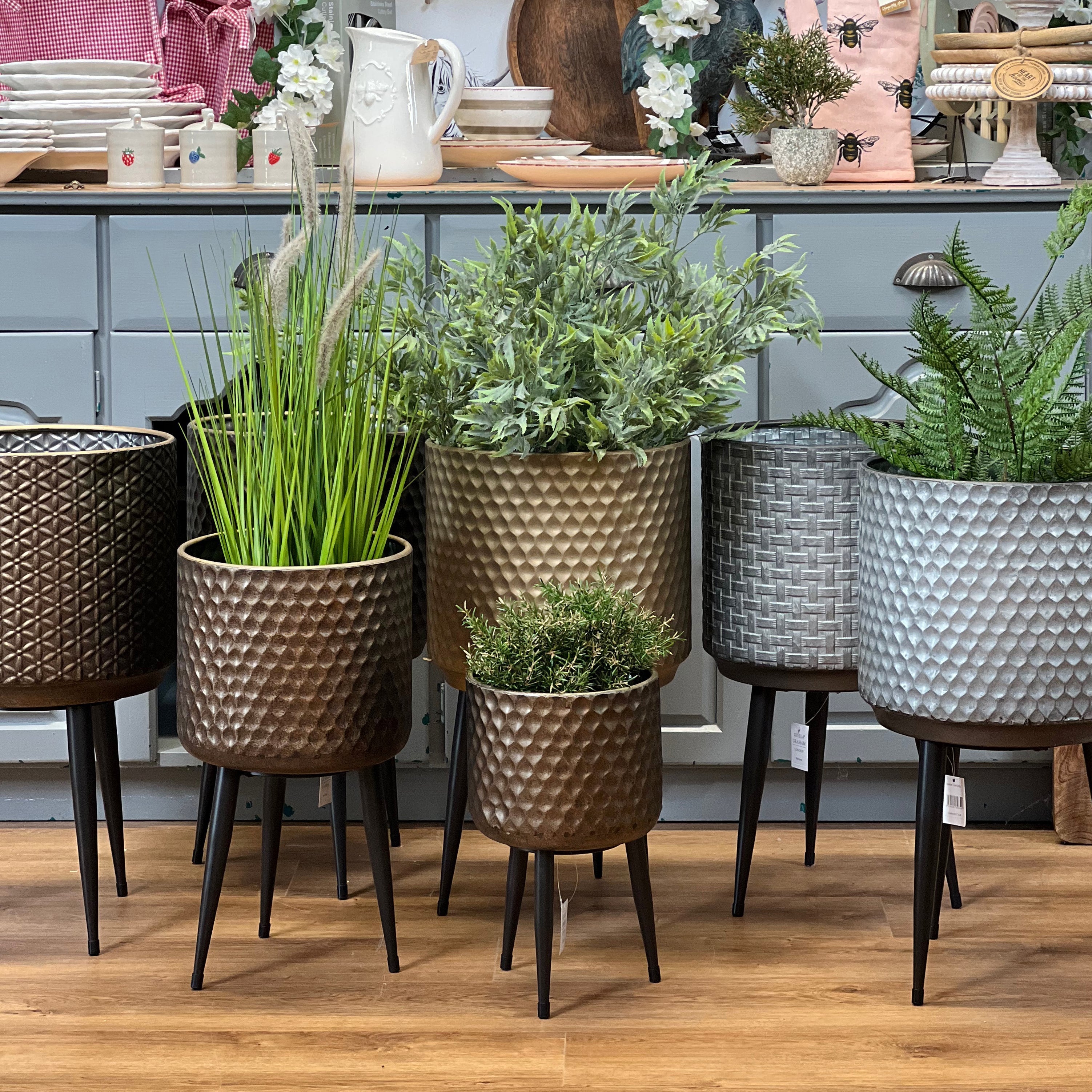 Gisela Graham Galvanised Basket Weave Metal Indoor Planter on Legs