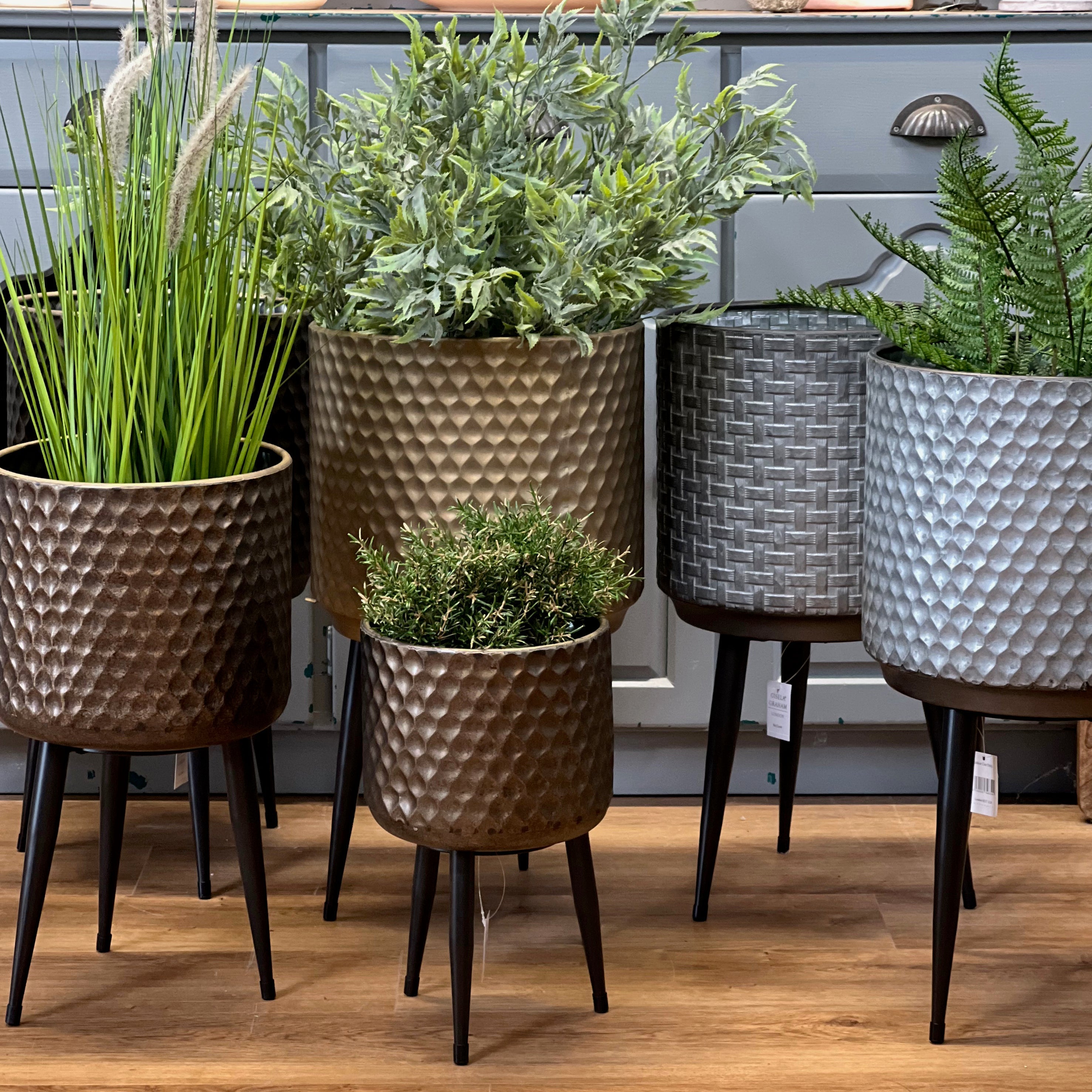 Gisela Graham Galvanised Basket Weave Metal Indoor Planter on Legs