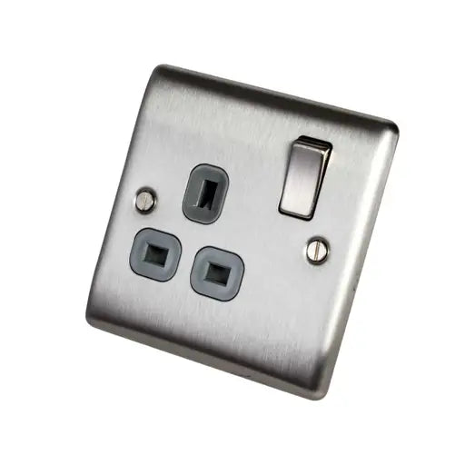 BG Nexus Metal Single Switched 13A Power Socket - Brushed Steel