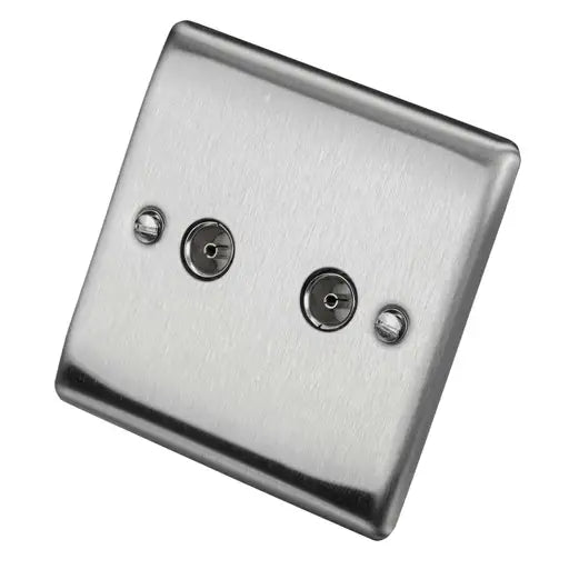 BG Nexus Metal TV Co-Axial Socket 2 Gang - Brushed Steel