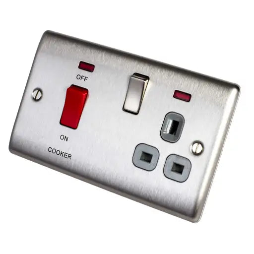 BG Nexus Metal Cooker Control Unit with Switched Socket and Neons - Brushed Steel