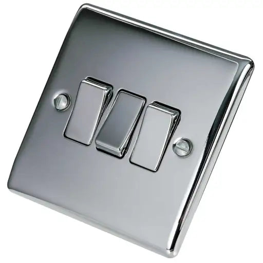 BG Nexus Metal Triple Light Switch 10AX 2 Way - Polished Chrome