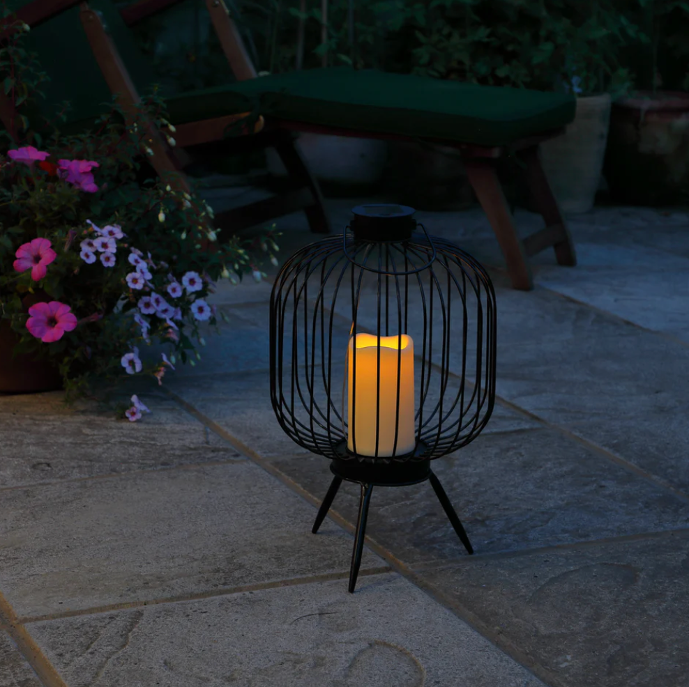 Noma Solar 42cm Metal Wire Lantern with Solar Candle