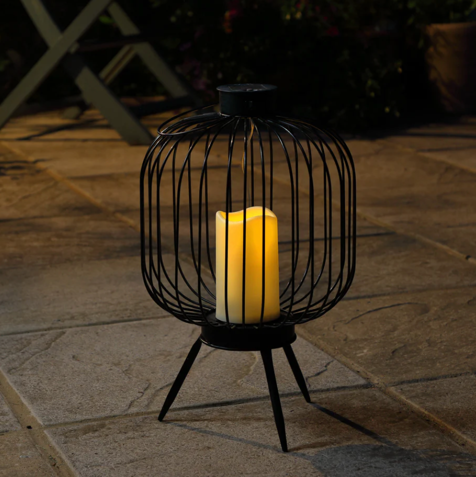 Noma Solar 42cm Metal Wire Lantern with Solar Candle