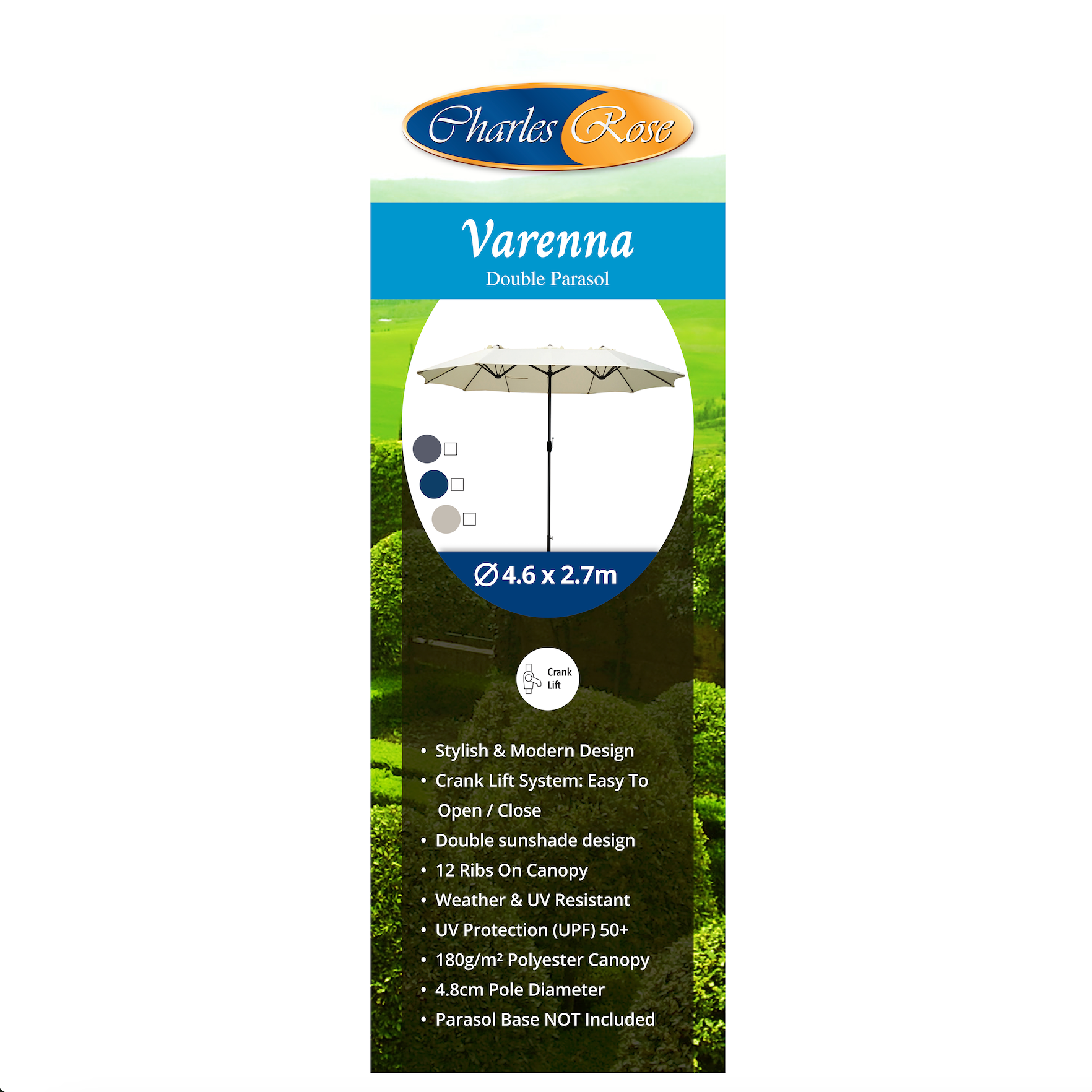 Varenna Double Parasol with Crank - 4.6m x 2.7m